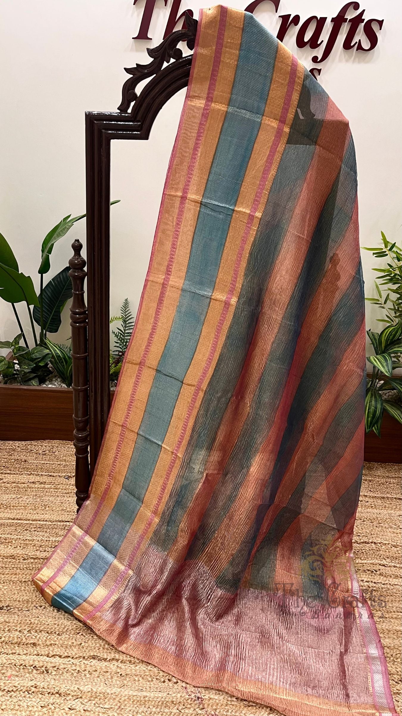 Pure Crush Tissue Silk Banarasi Saree - Multi Tone Stripes