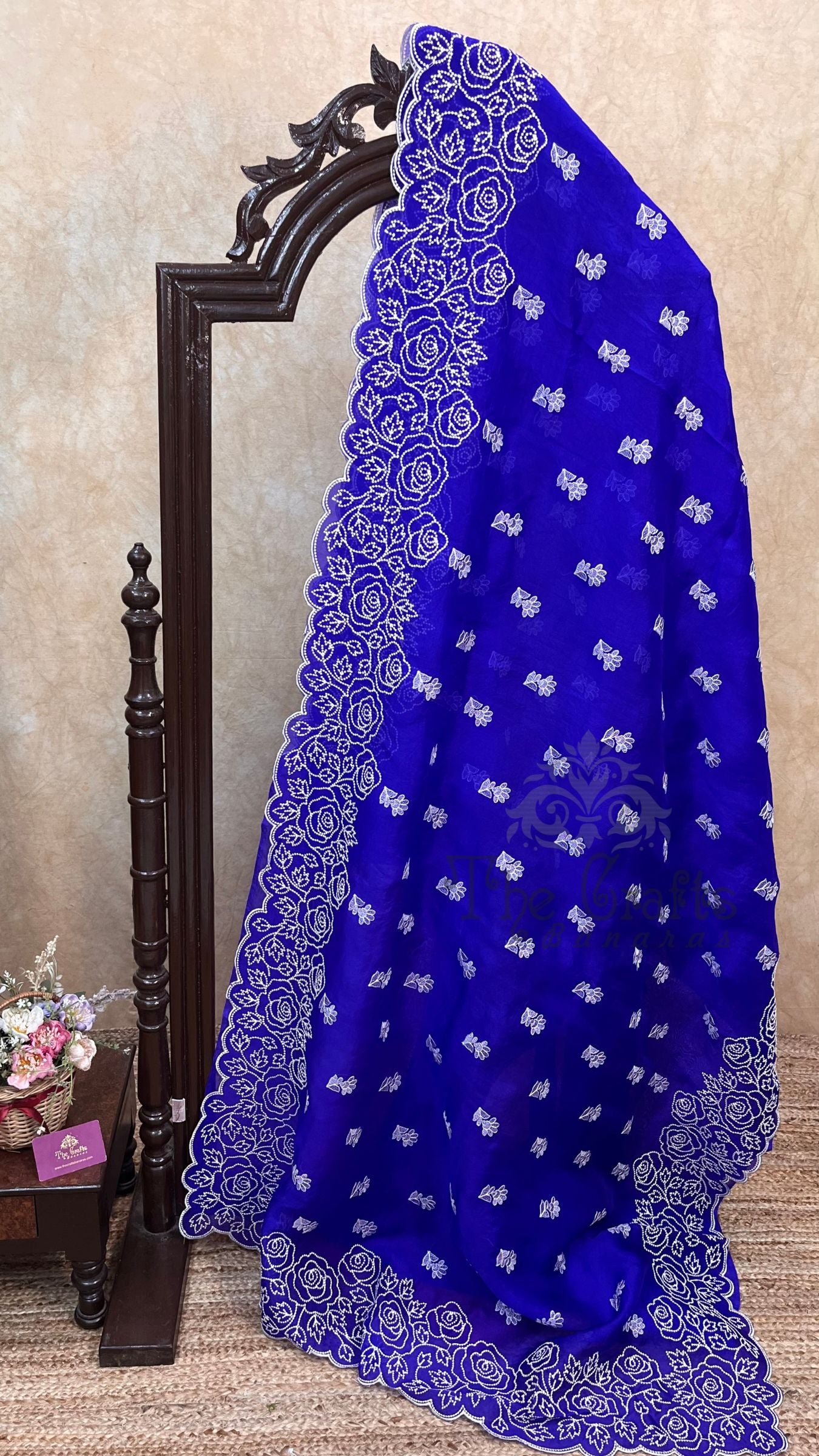 Pure Kora Organza Silk Banarasi Saree - Chikankari all over