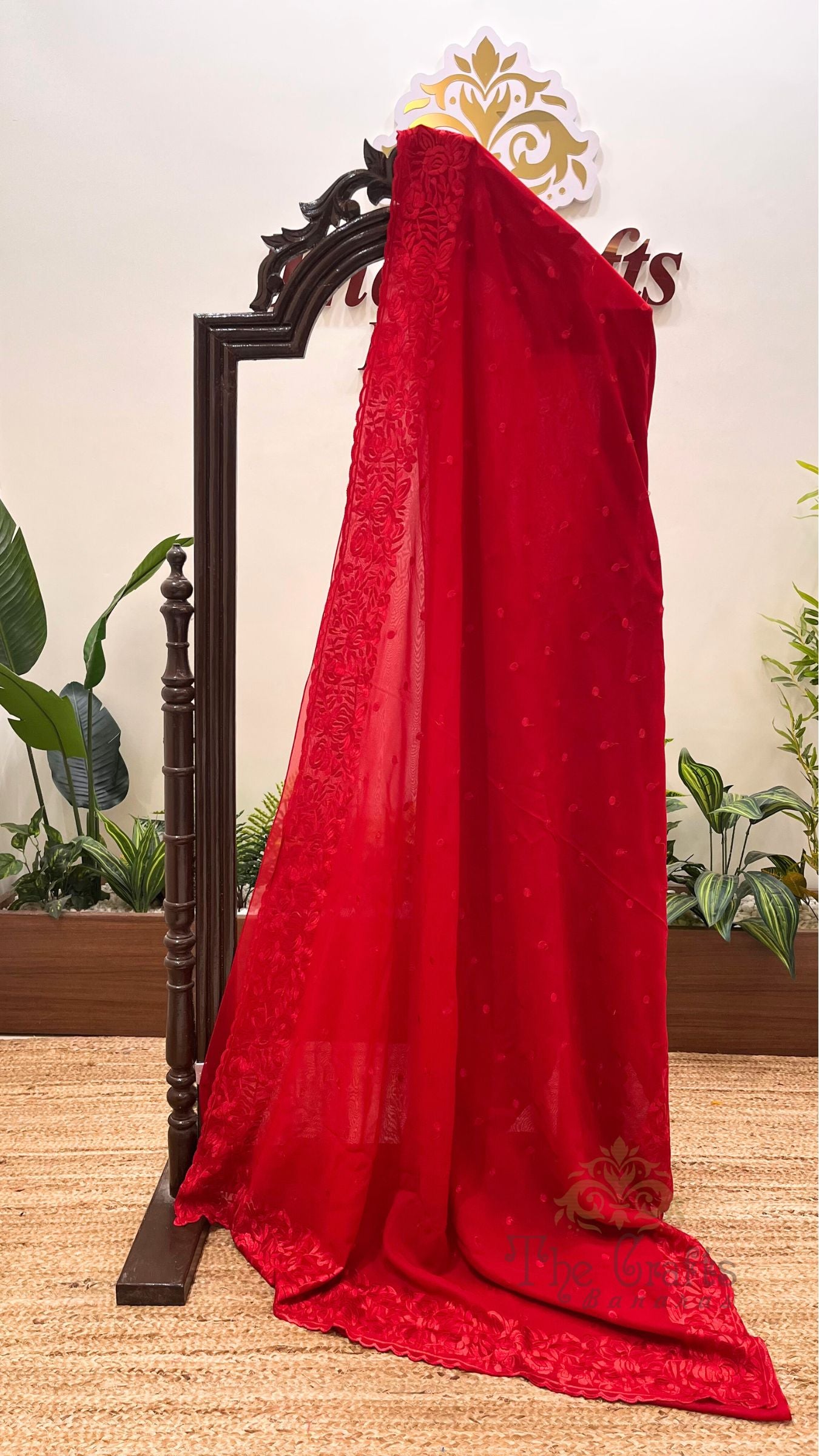 Pure Georgette Chikankari Handloom Banarasi Saree