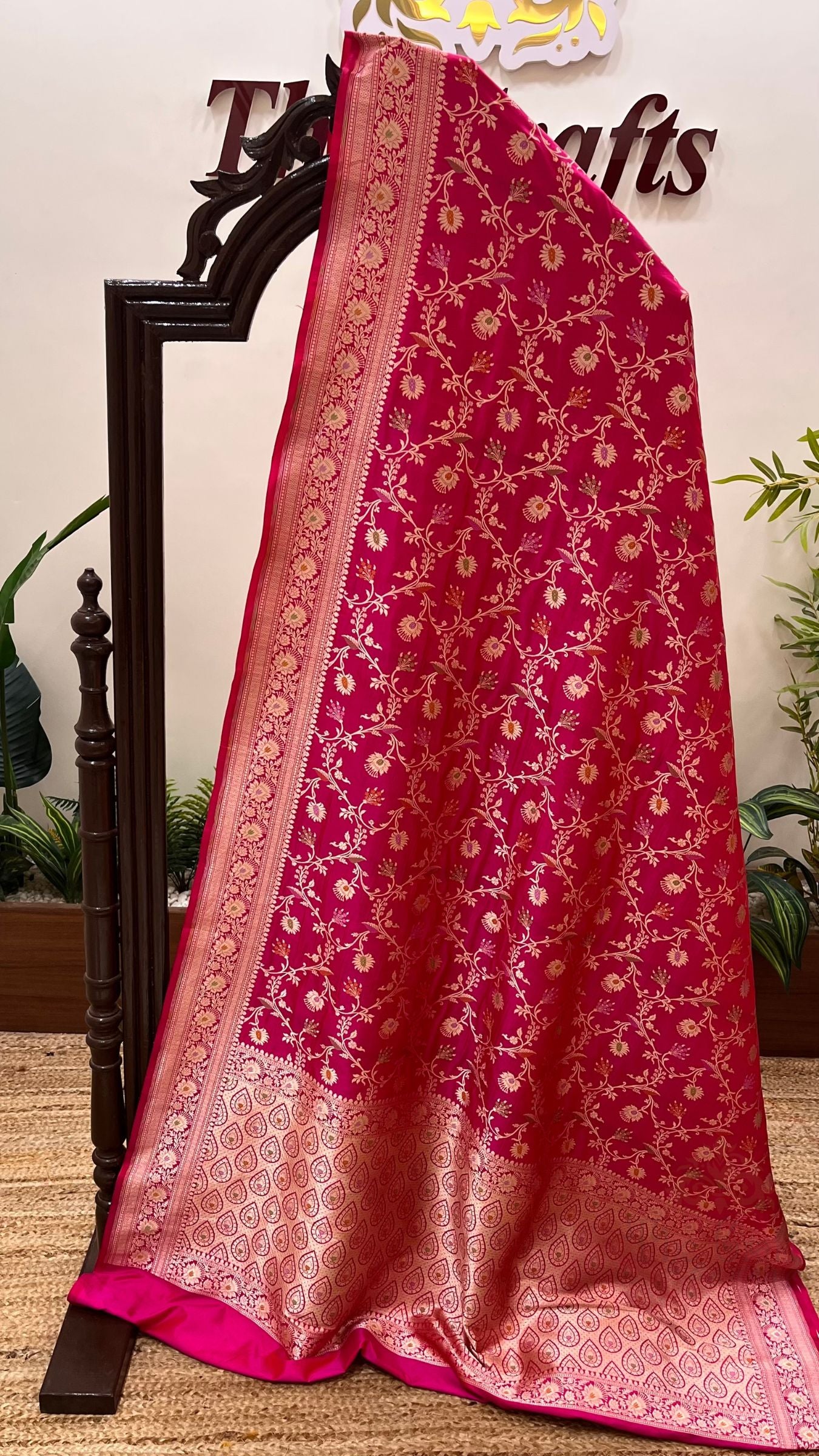 Pure Katan Silk Handloom Banarasi Saree - Jaal With Meenakari