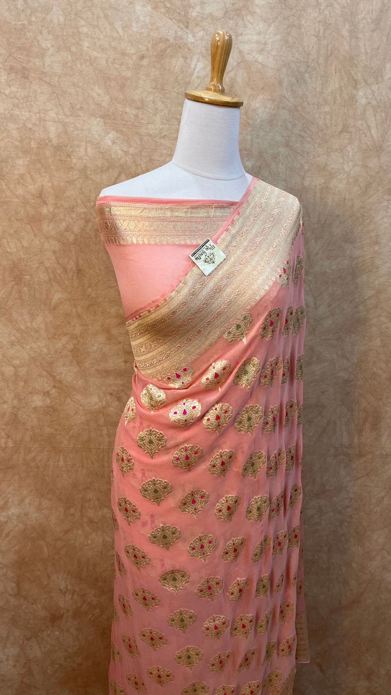 Khaddi Georgette Handloom Banarasi Saree - Jaal with Meenakari