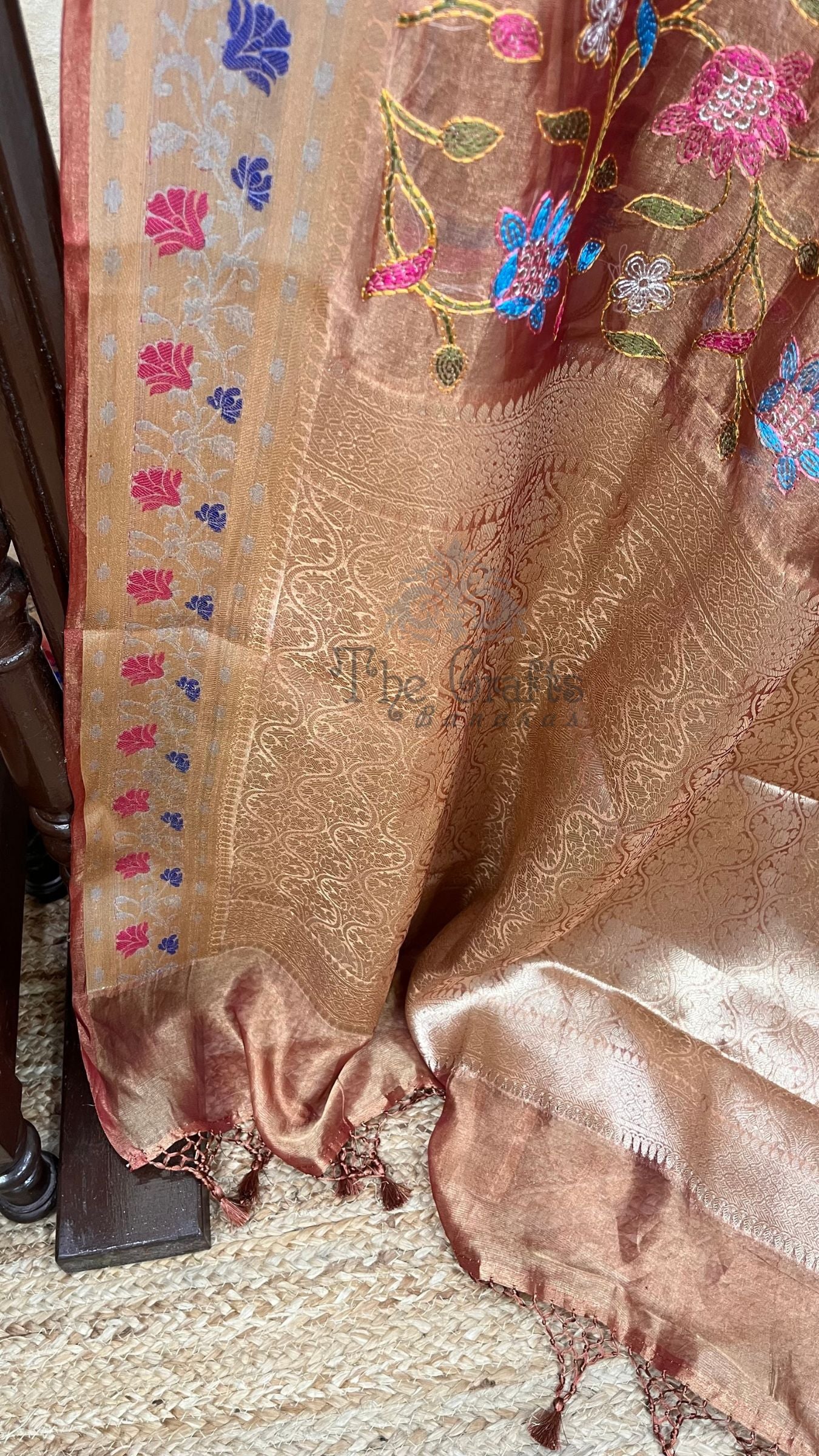 Pure Kora Ttissue Silk Handloom Banarasi Saree - With Chikankari All over