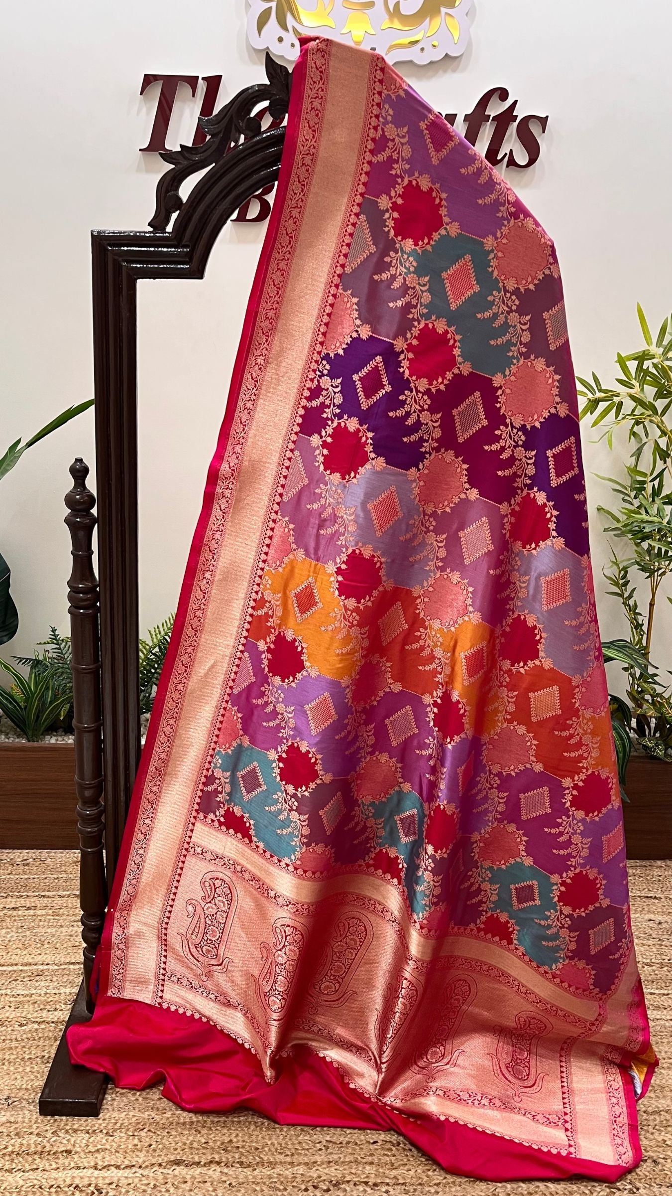 Rangkat Pure Katan Silk Handloom Banarasi Saree - Jaal with meenakari