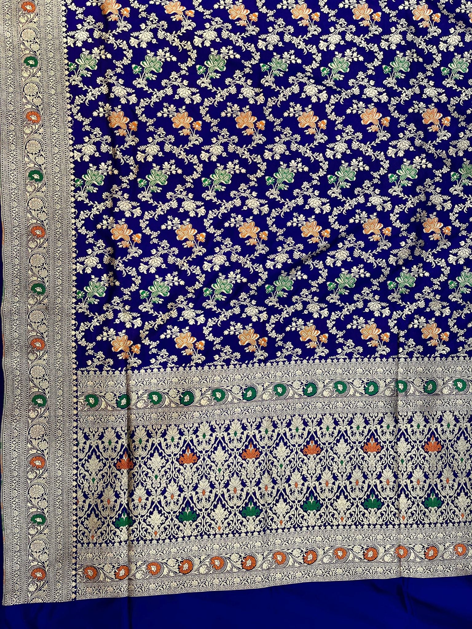 Pure Katan Silk Handloom Banarasi Saree - Jaal Work With Meenakari