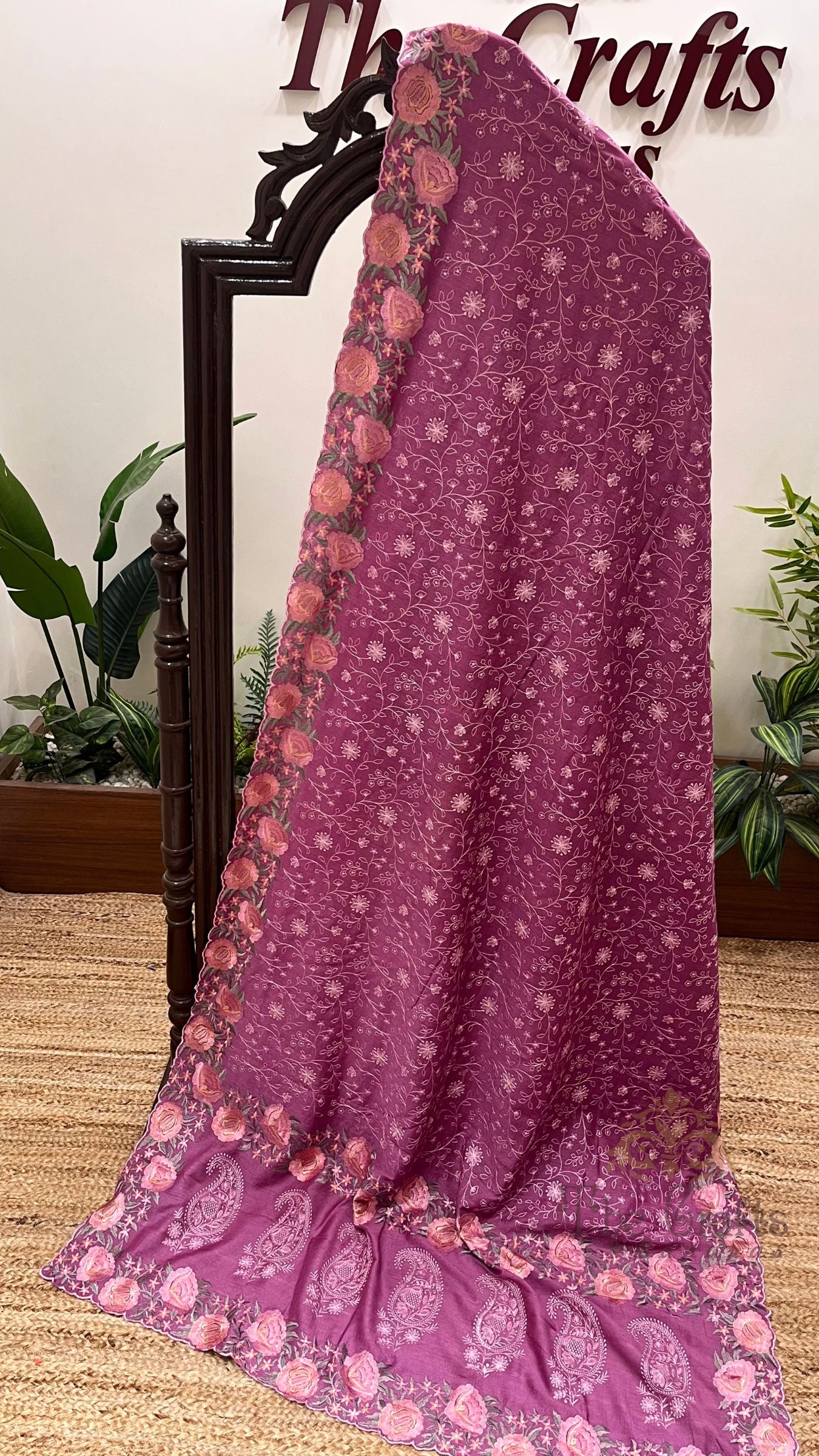 Pure Munga Silk Banarasi Saree - Chikankari all over