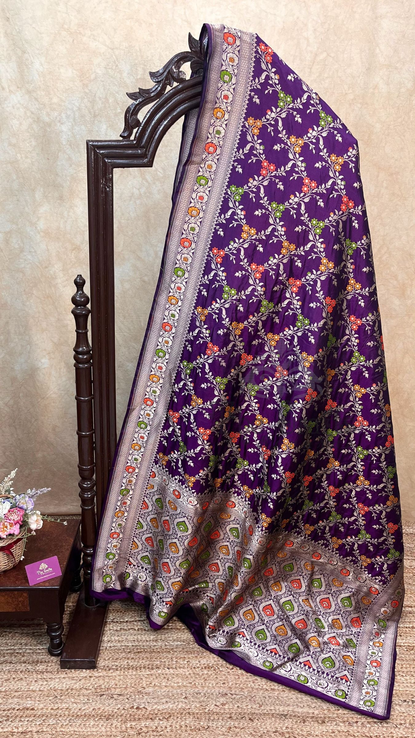 Pure Katan Silk Handloom Banarasi Saree - Jaal With Meenakari