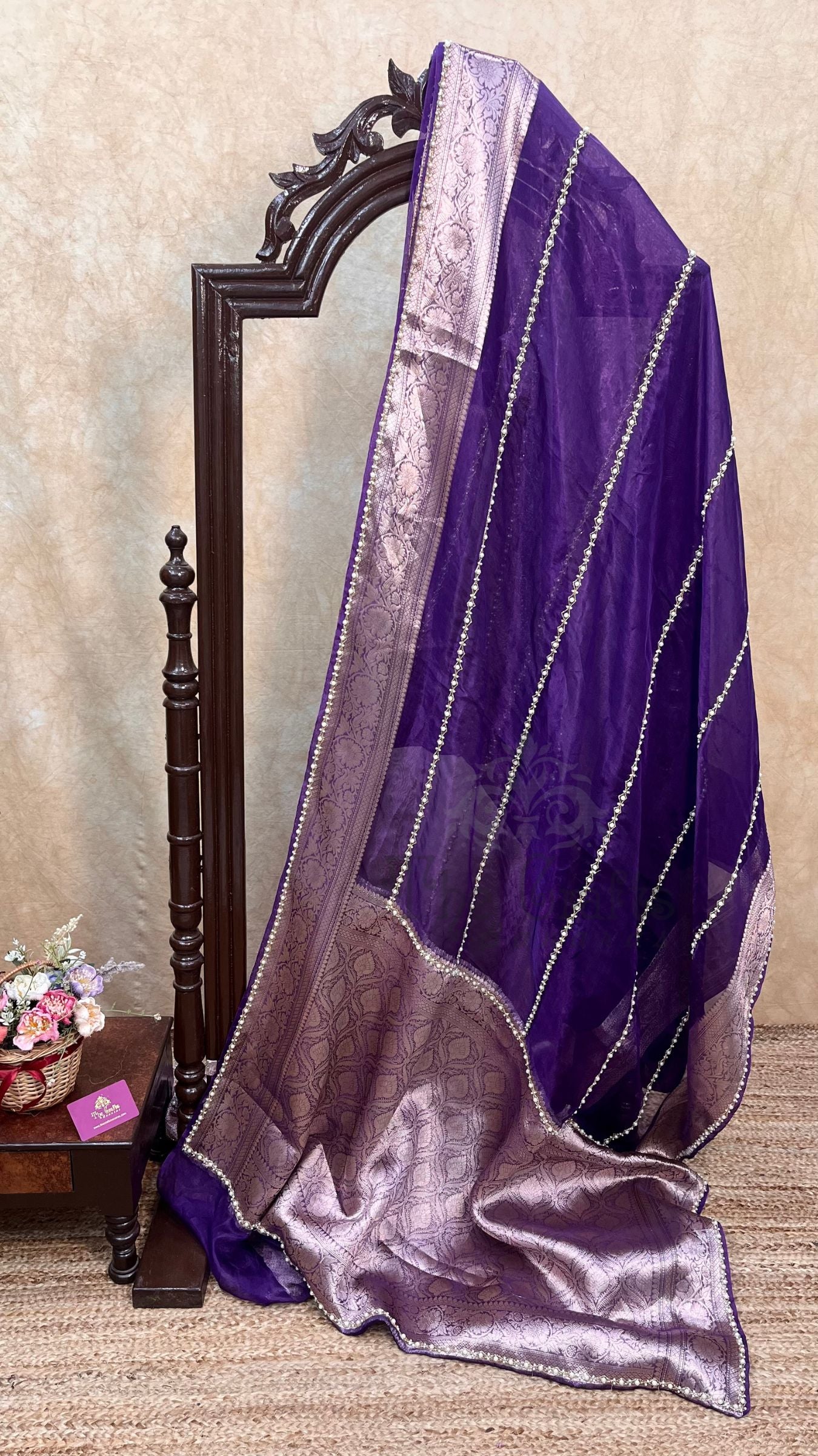Pure Kora Tissue Silk Banarasi Saree - handwork motifs
