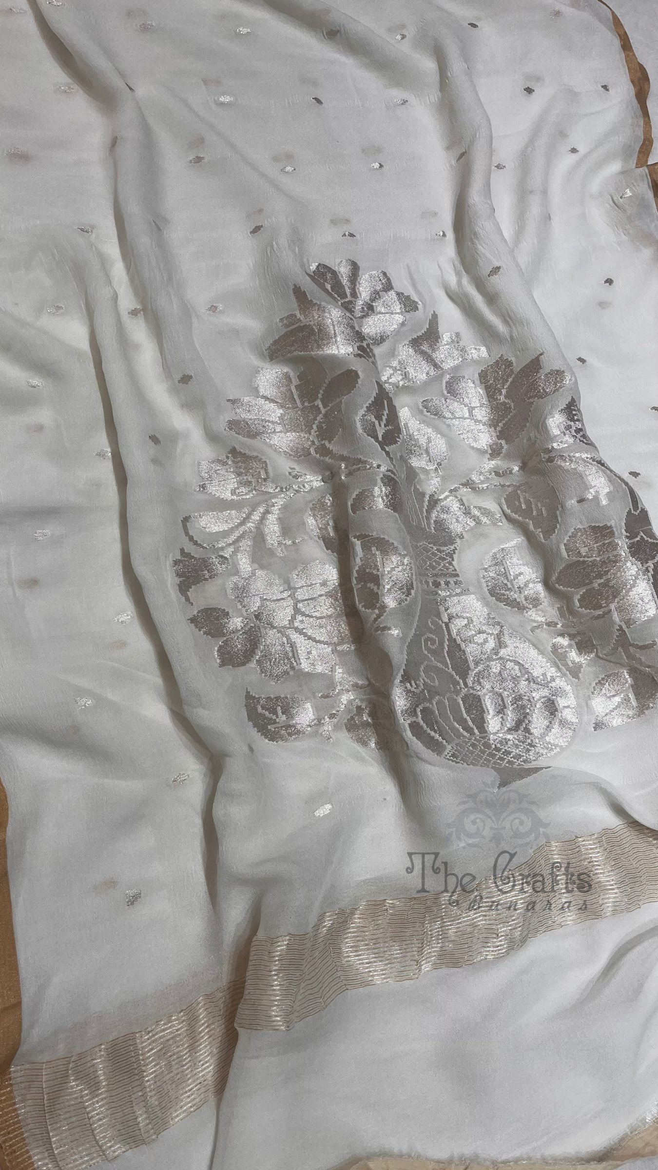 Khaddi Georgette Banarasi Dupatta - Water Zari