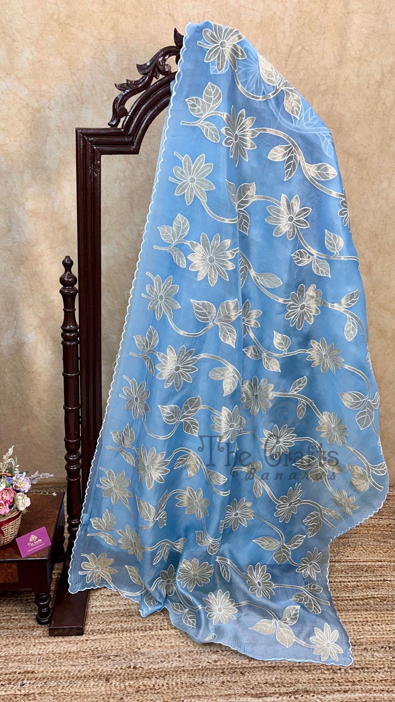 Pure Kora Organza Silk Banarasi Saree - Chikankari all over