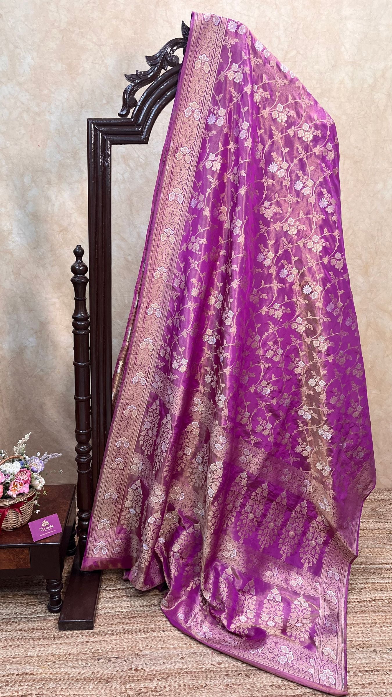 Pure Katan Silk Handloom Banarasi Saree - All over Sona Roopa Jaal work