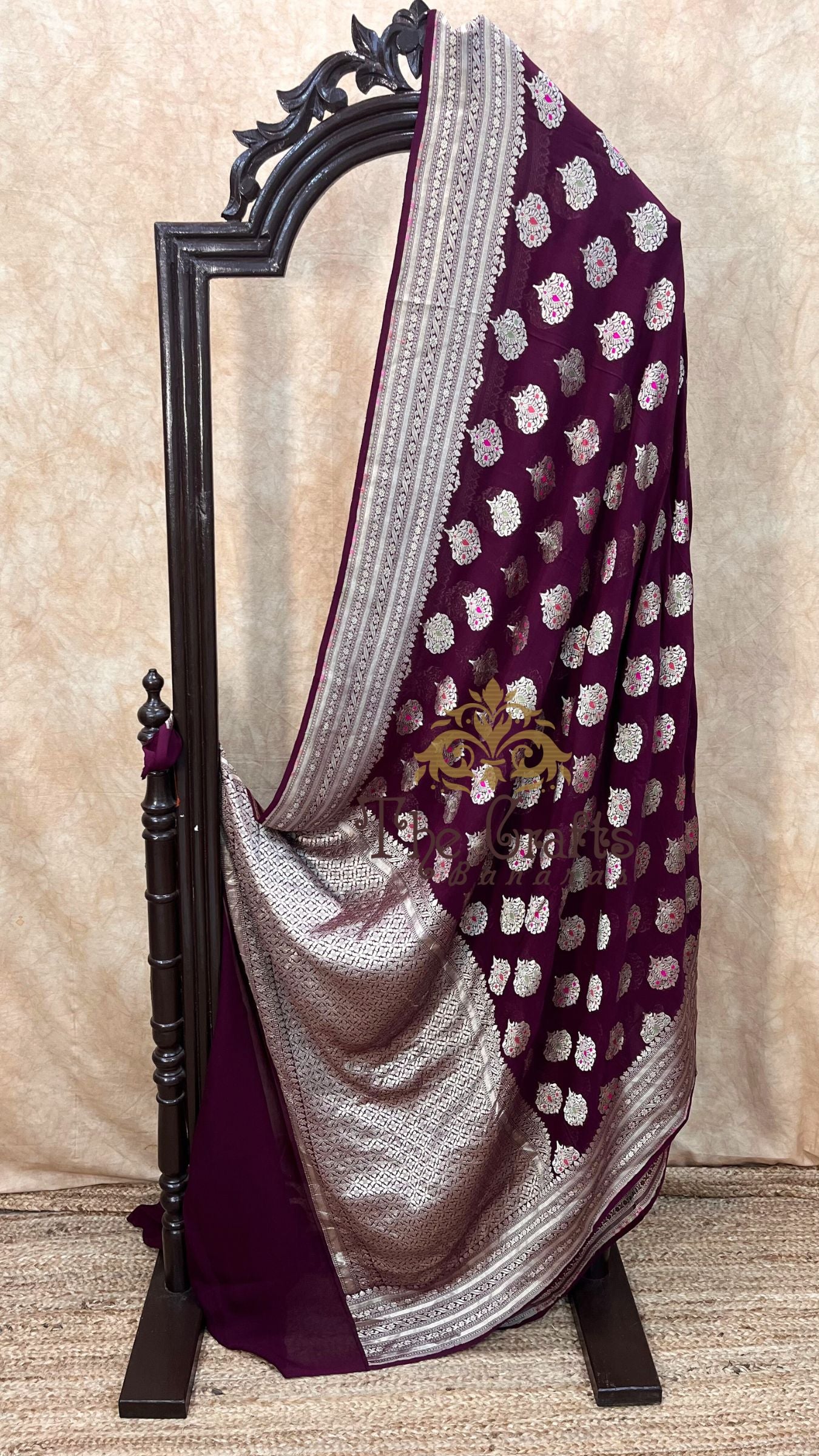 Khaddi Georgette Handloom Banarasi Saree - Jaal with Meenakari