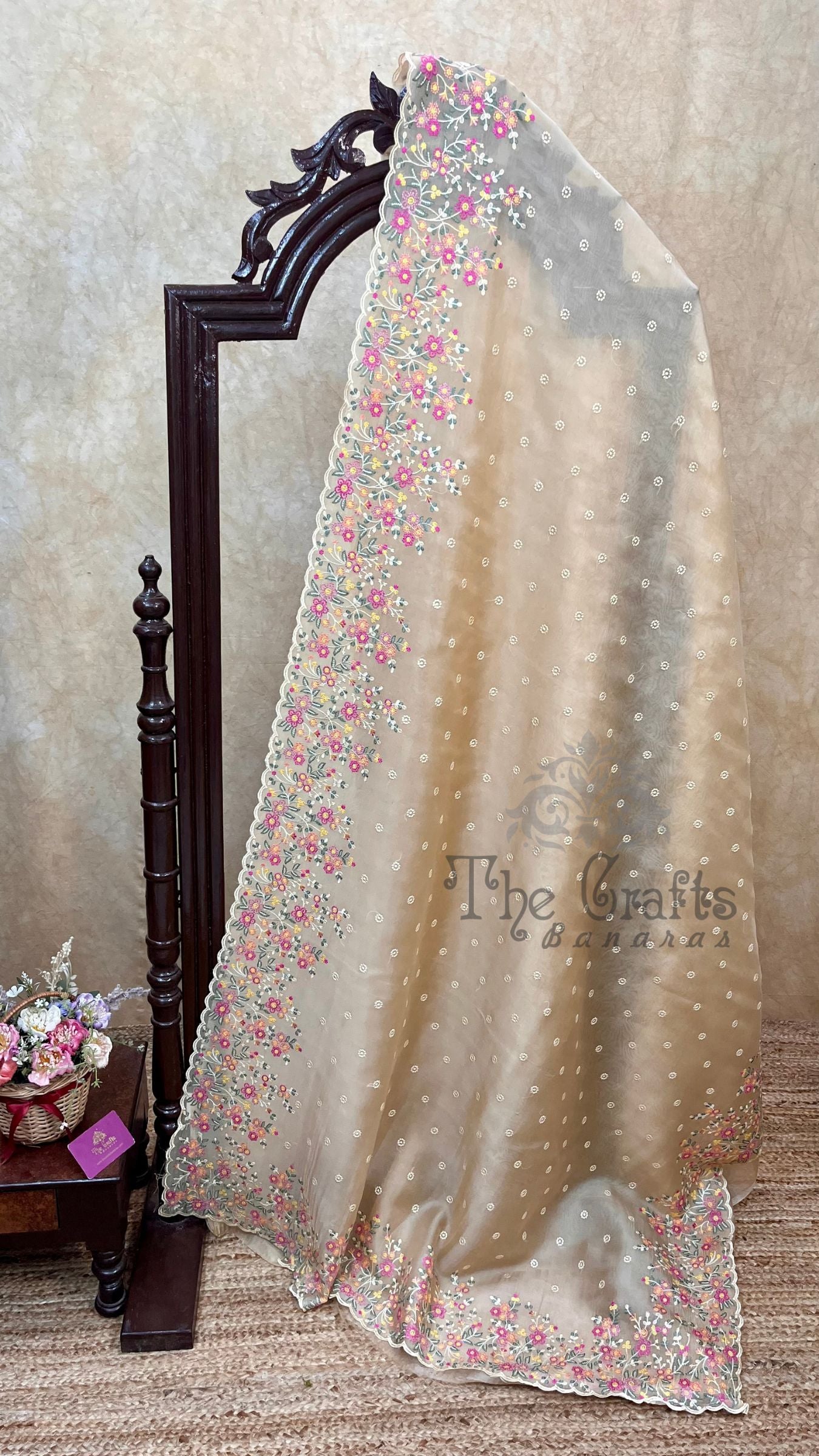 Pure Organza Silk Chikankari Handloom Banarasi Saree