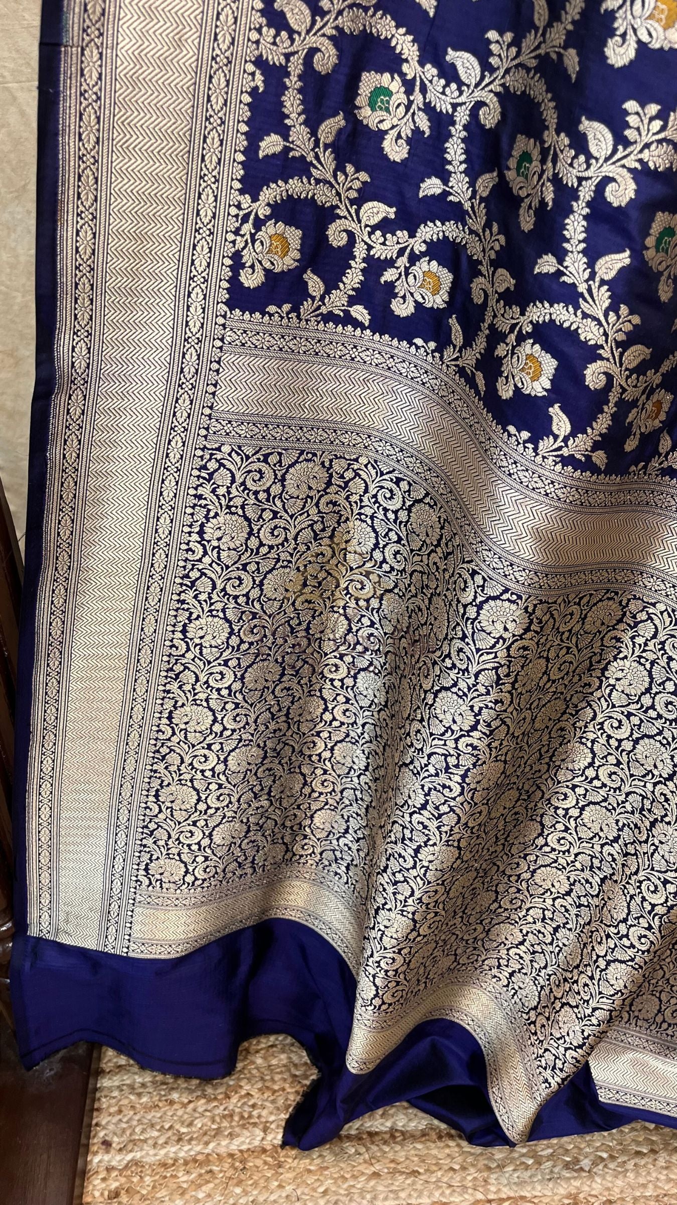Pure Katan Silk Handloom Banarasi Saree - Jaal With Meenakari