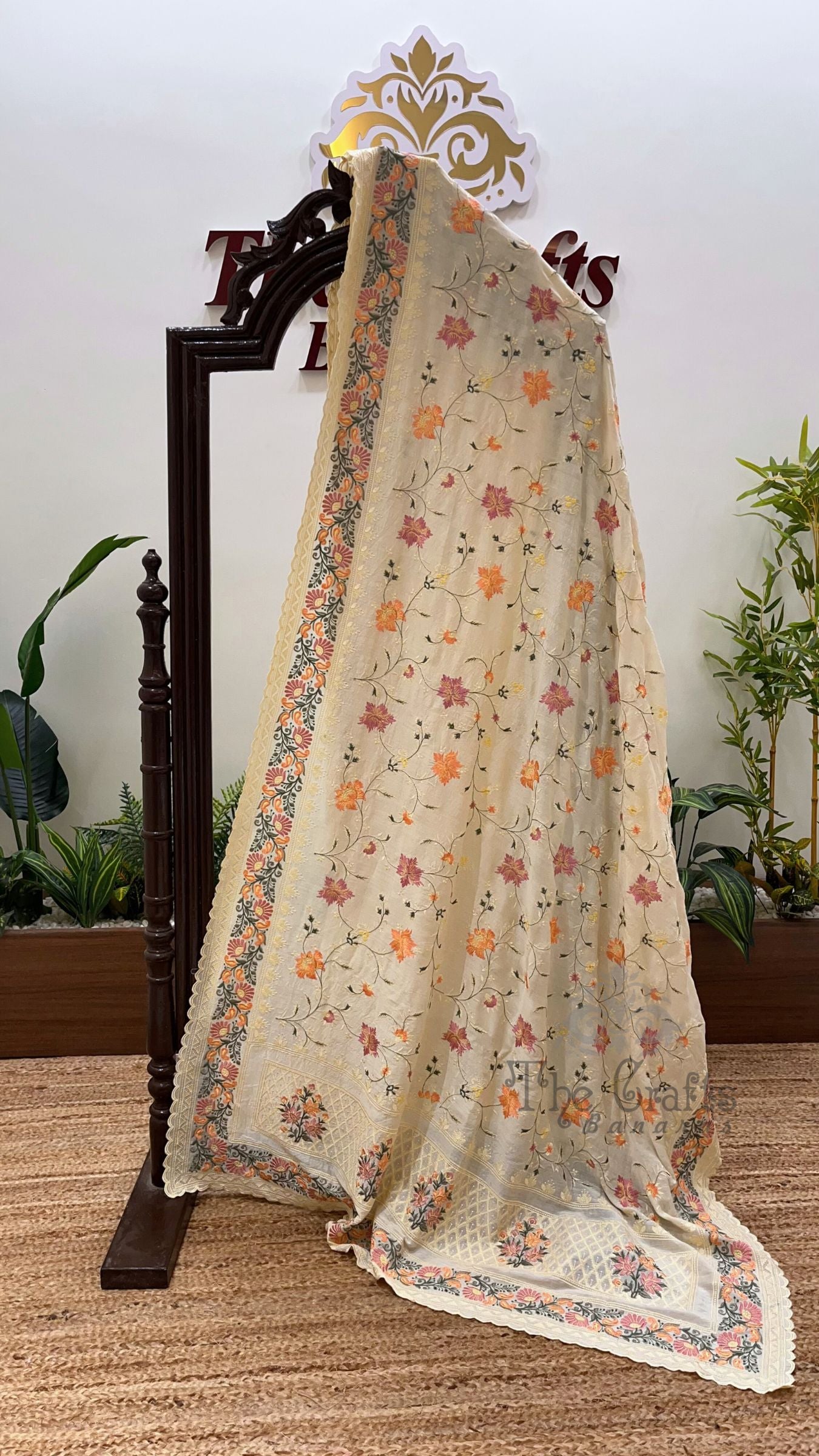 Pure Munga Silk Banarasi Saree - Chikankari all over