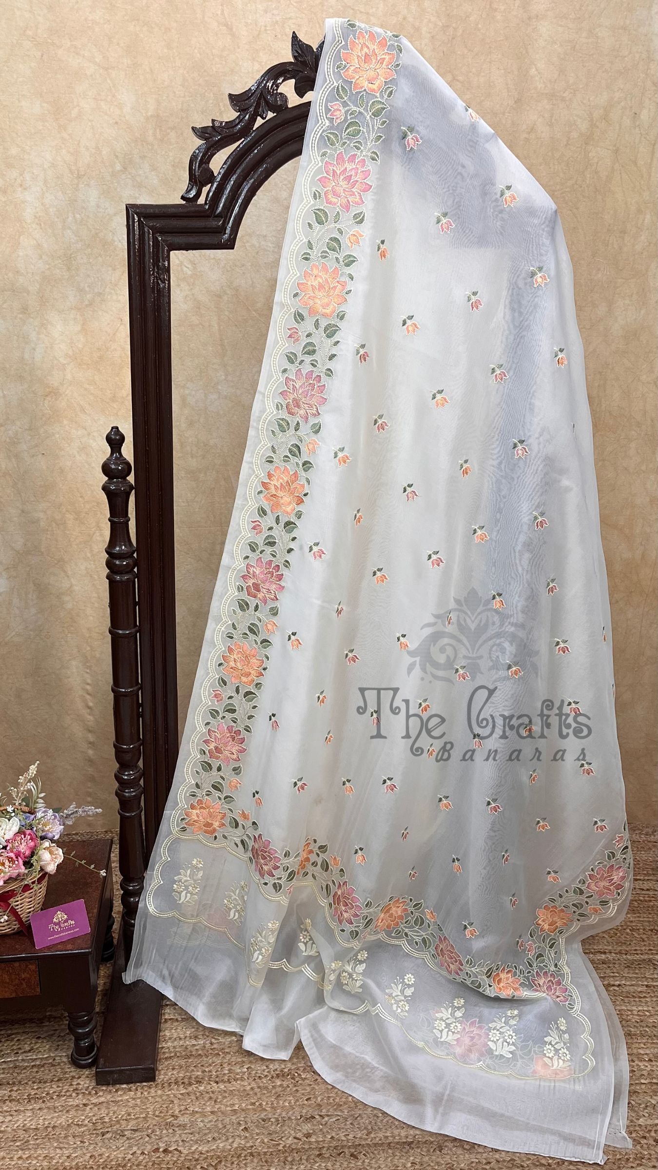 Pure Organza Silk Chikankari Handloom Banarasi Saree
