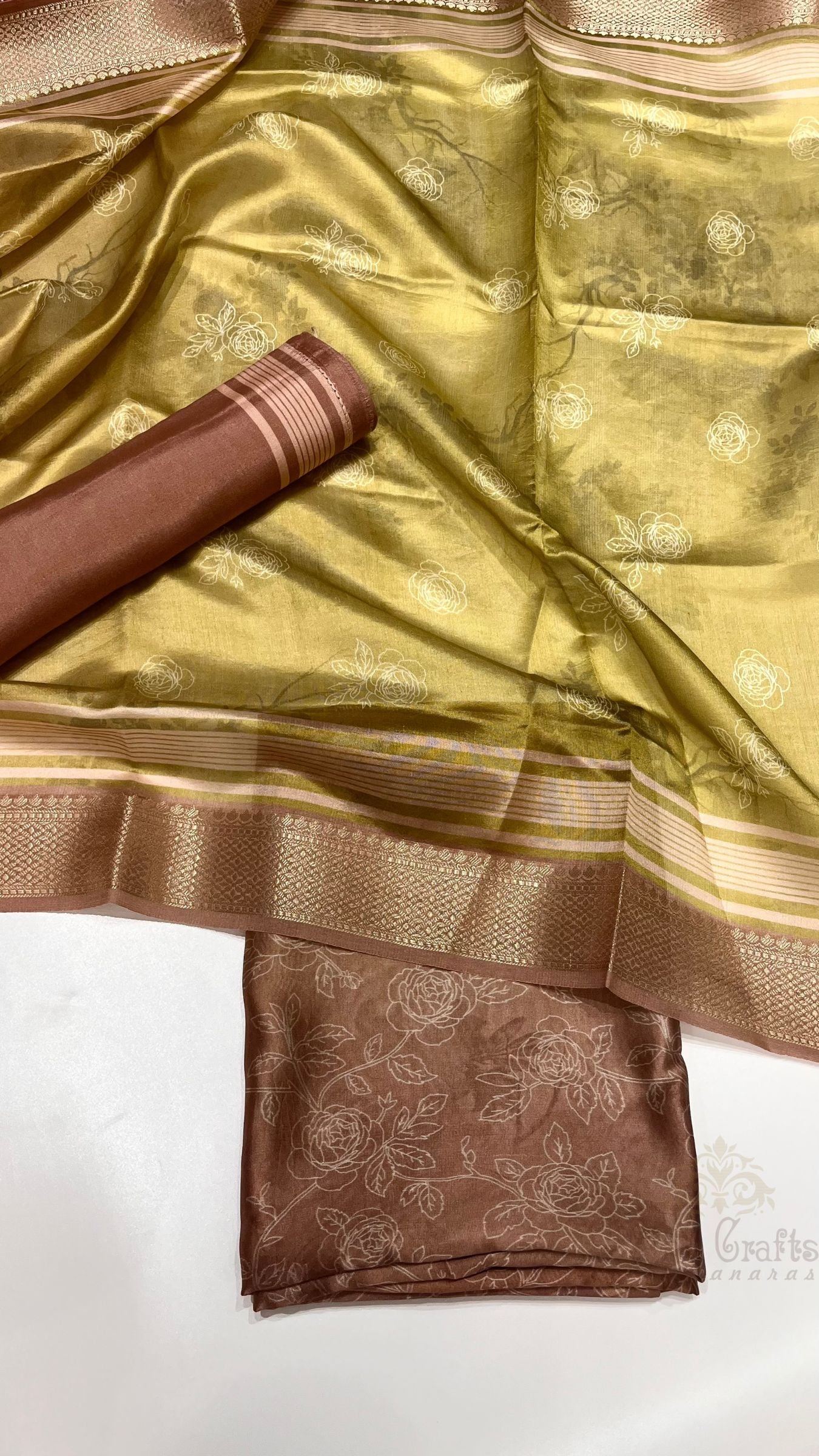 Pure Mango Silk Banarasi Dress Material - Digital Print All over