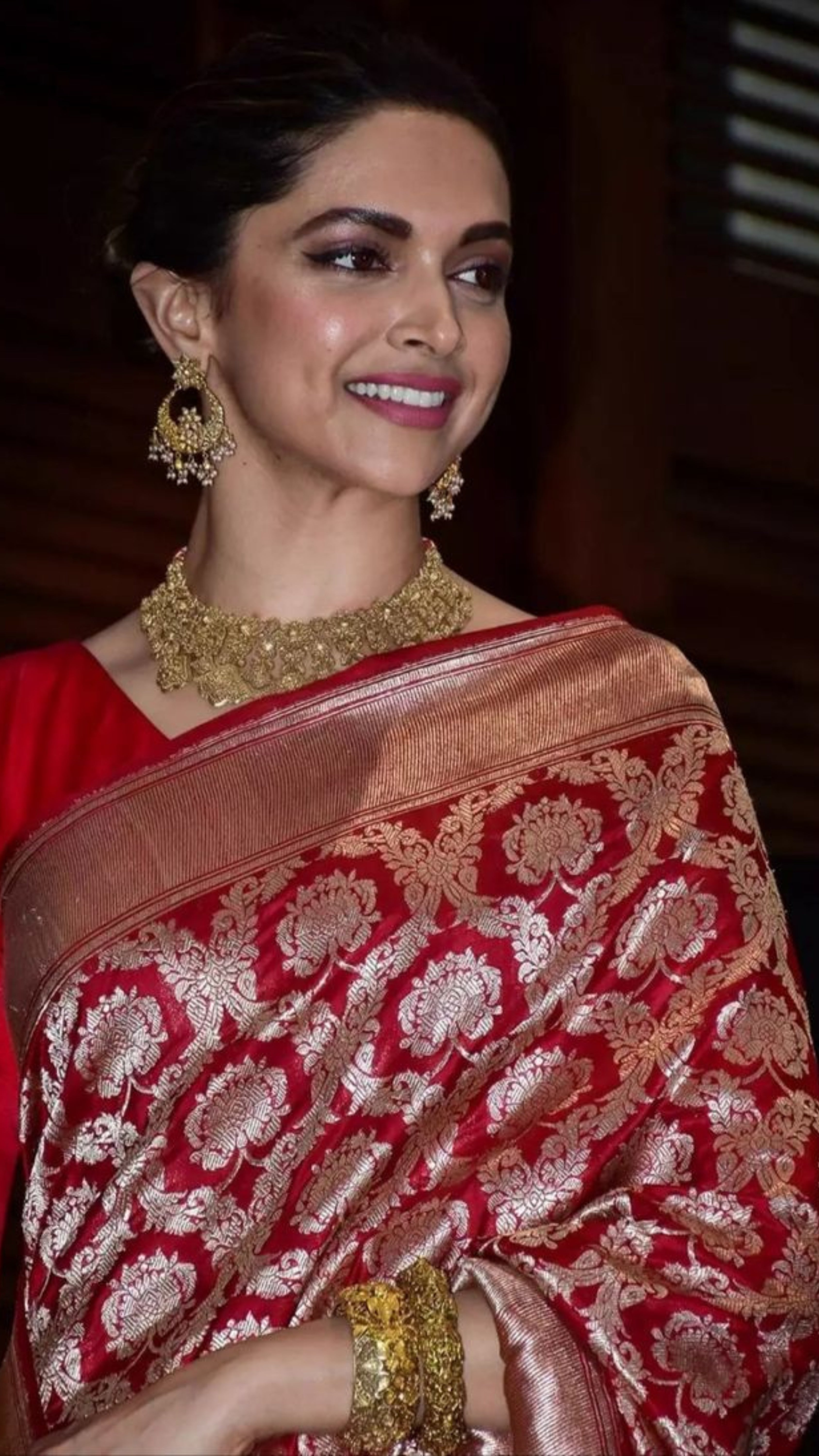 Deepika Padukone in Pure Katan Silk Handloom Banarasi Saree - Jaal work