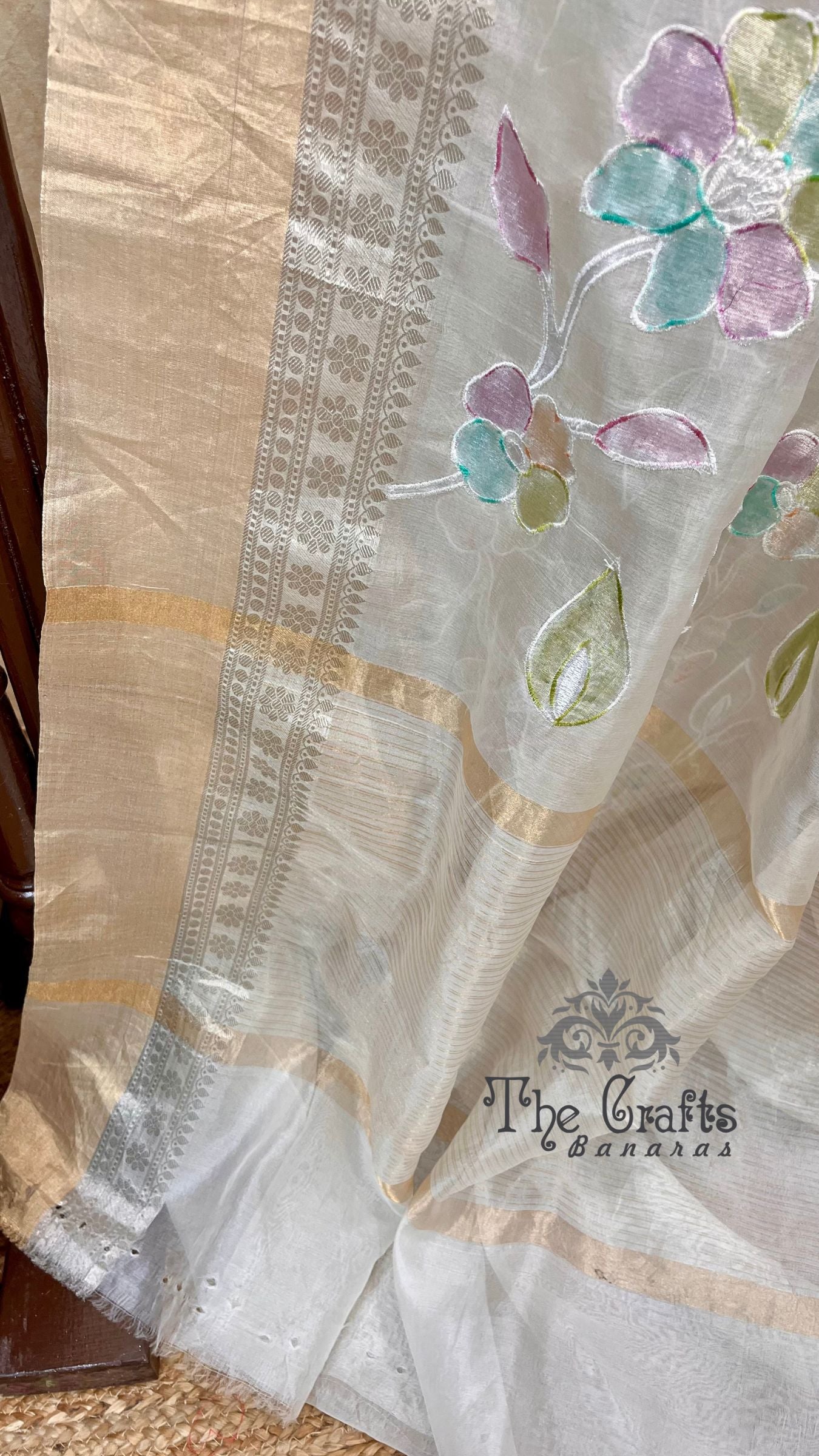 Pure Kora Organza Silk Banarasi Saree - Chikankari all over