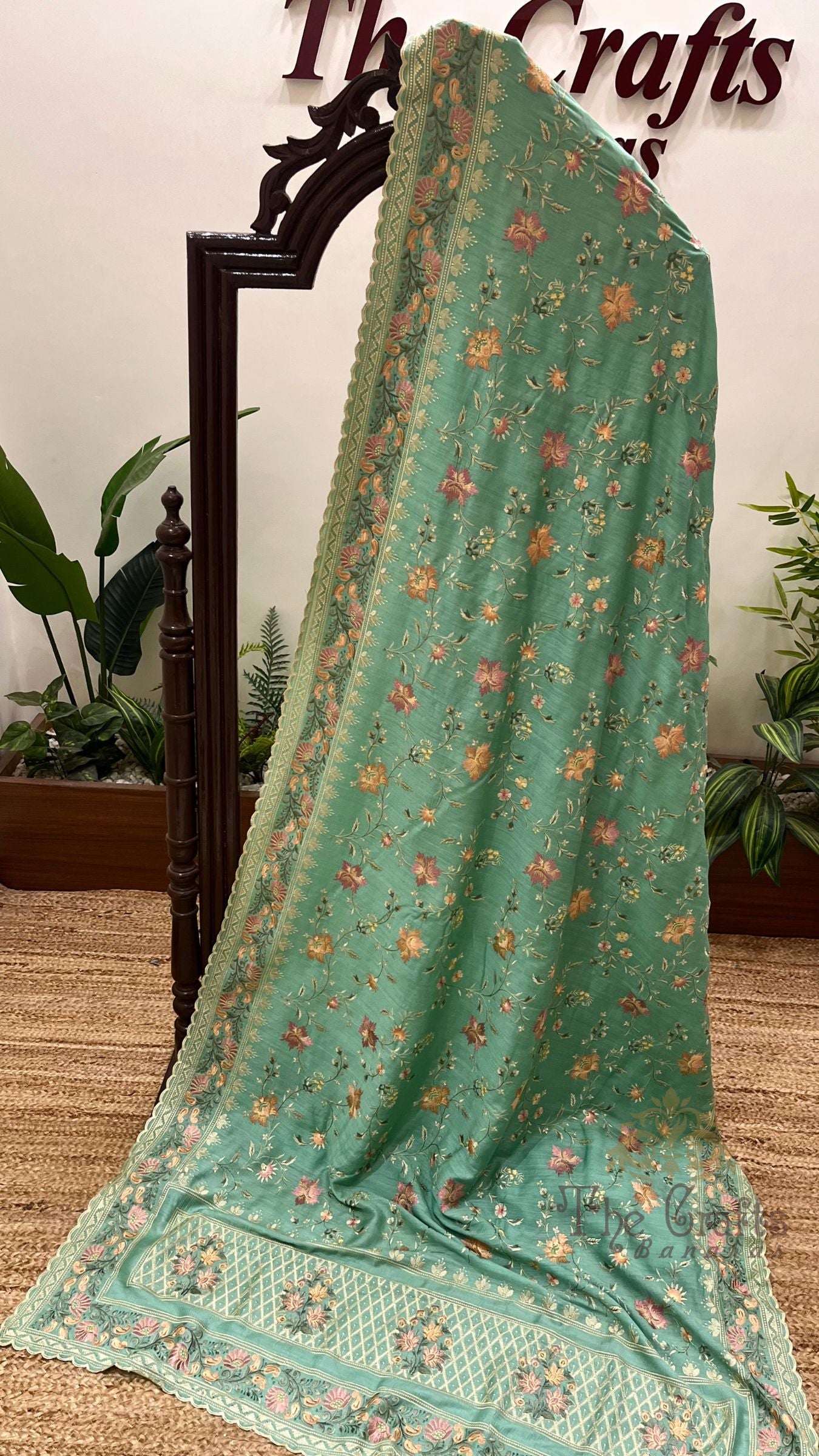 Pure Munga Silk Banarasi Saree - Chikankari all over
