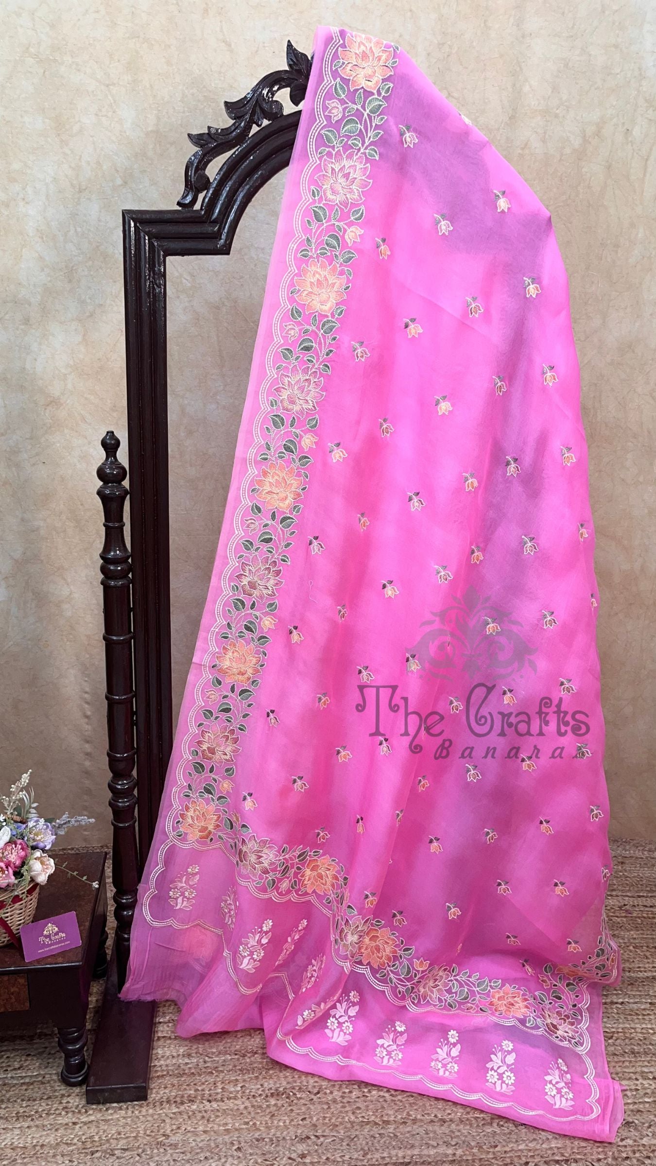 Pure Organza Silk Chikankari Handloom Banarasi Saree