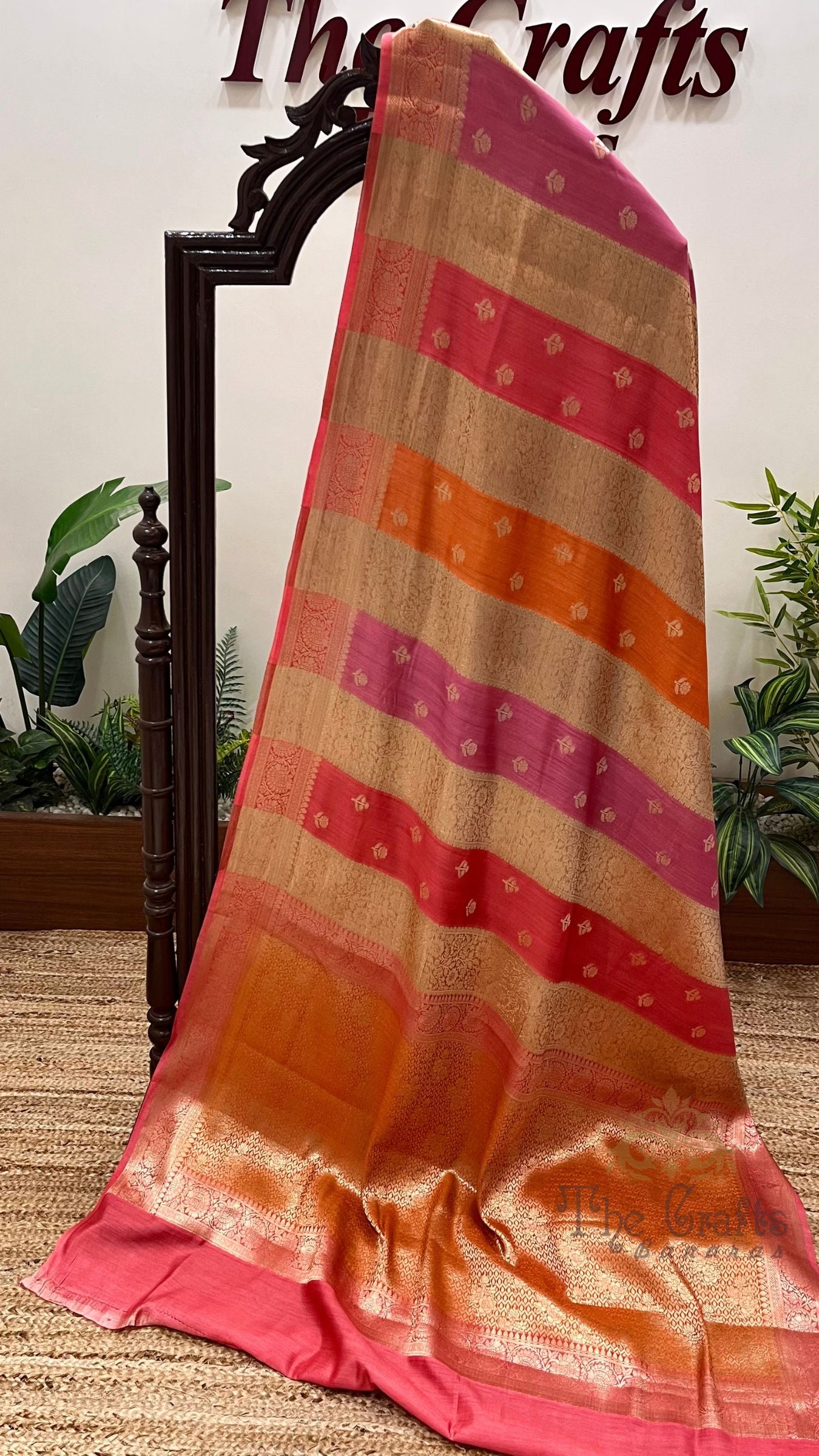 Pure Chiniya Tissue Silk Banarasi Saree - Multicolour Stripe