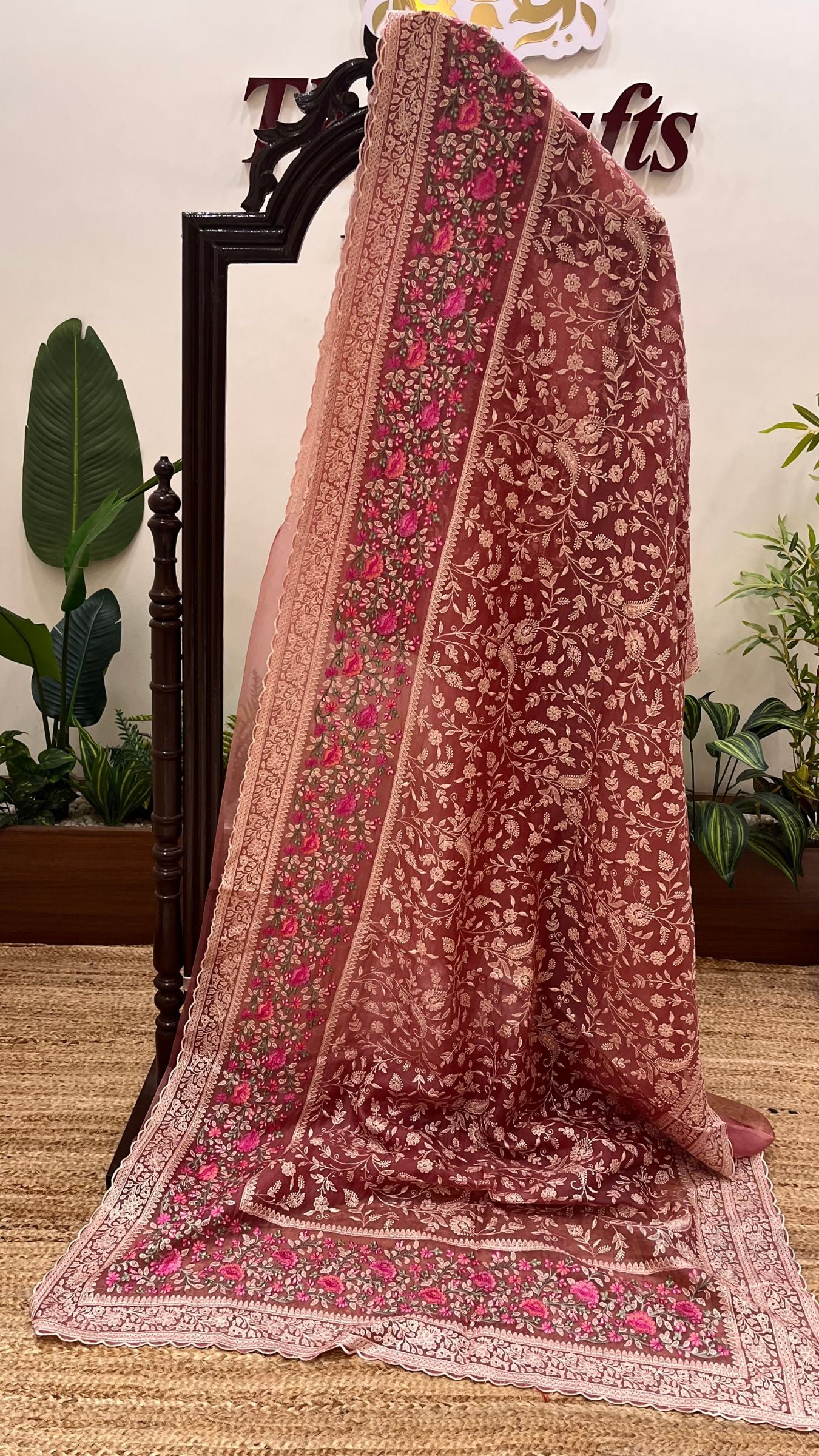 Pure Organza Silk Chikankari Handloom Banarasi Saree