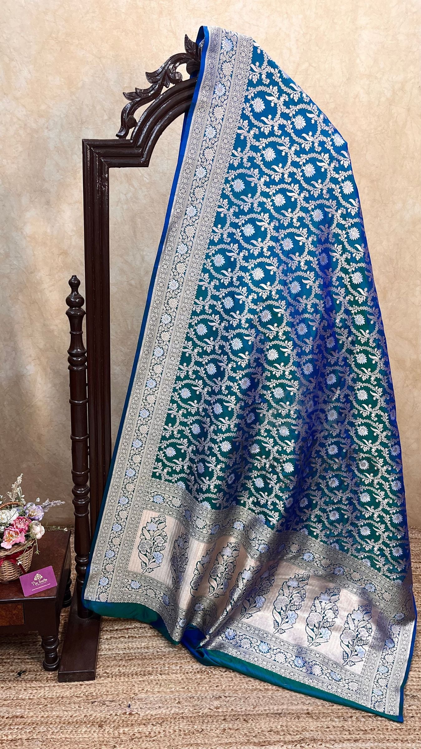 Pure Katan Silk Handloom Banarasi Saree - All over Sona Roopa Jaal work