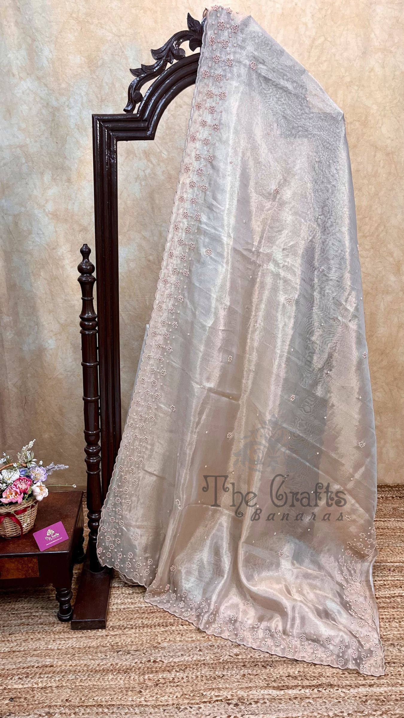 Pure Kora Tissue Silk Banarasi Saree - handwork motifs