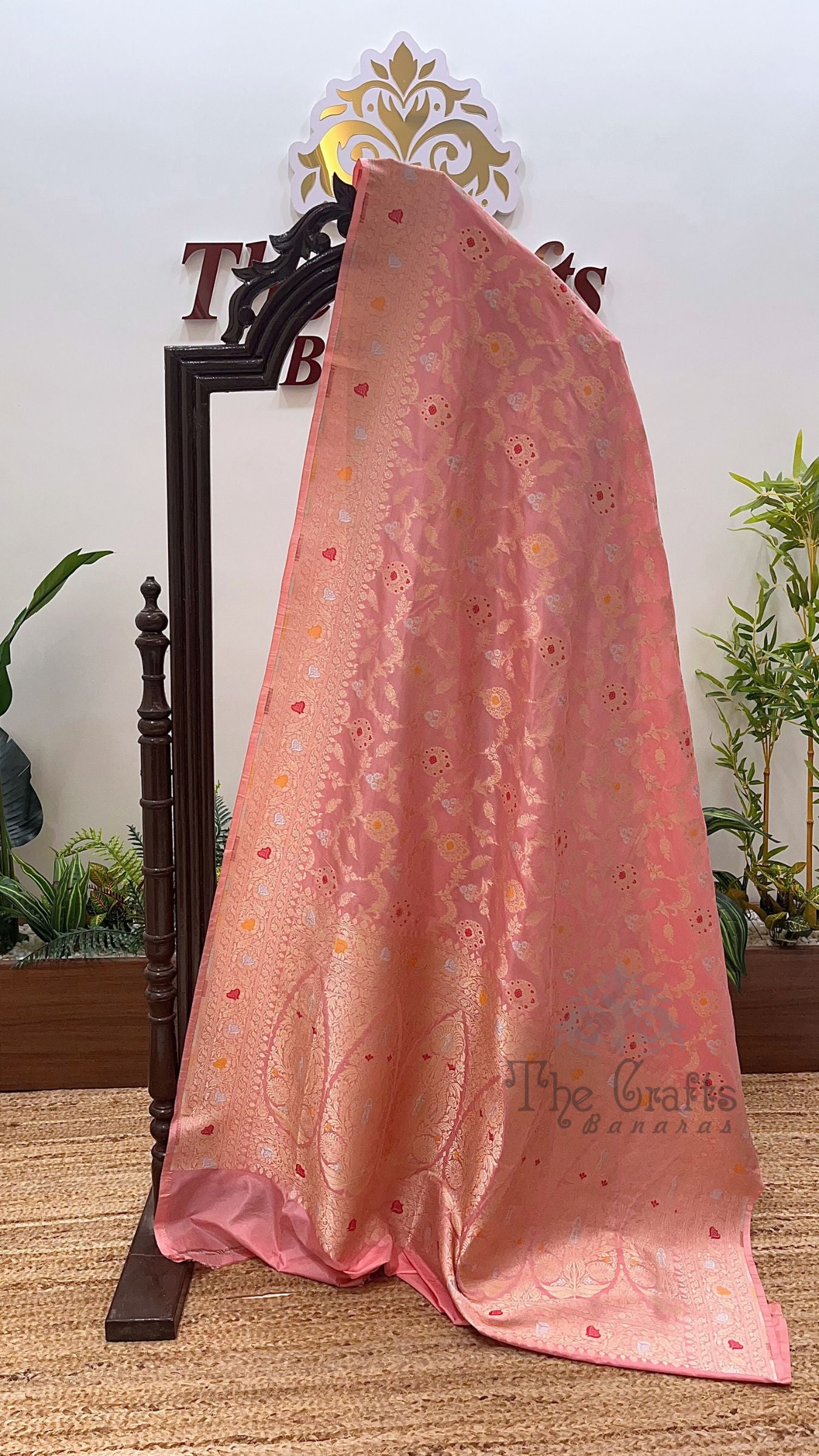 Pure Katan Silk Handloom Banarasi Saree - Jaal With Meenakari