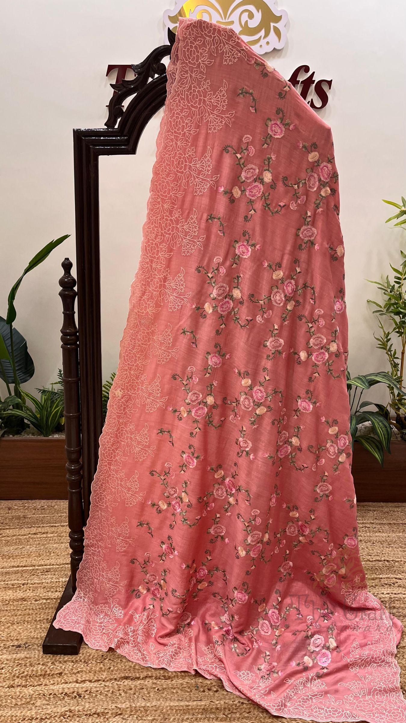 Pure Munga Silk Chikankari Handloom Banarasi Saree