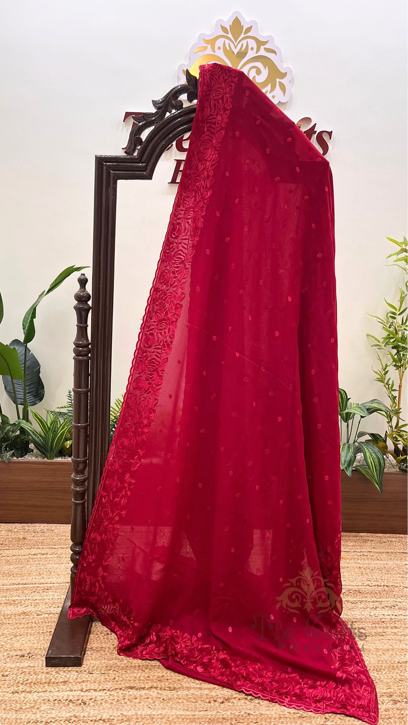 Pure Georgette Chikankari Handloom Banarasi Saree