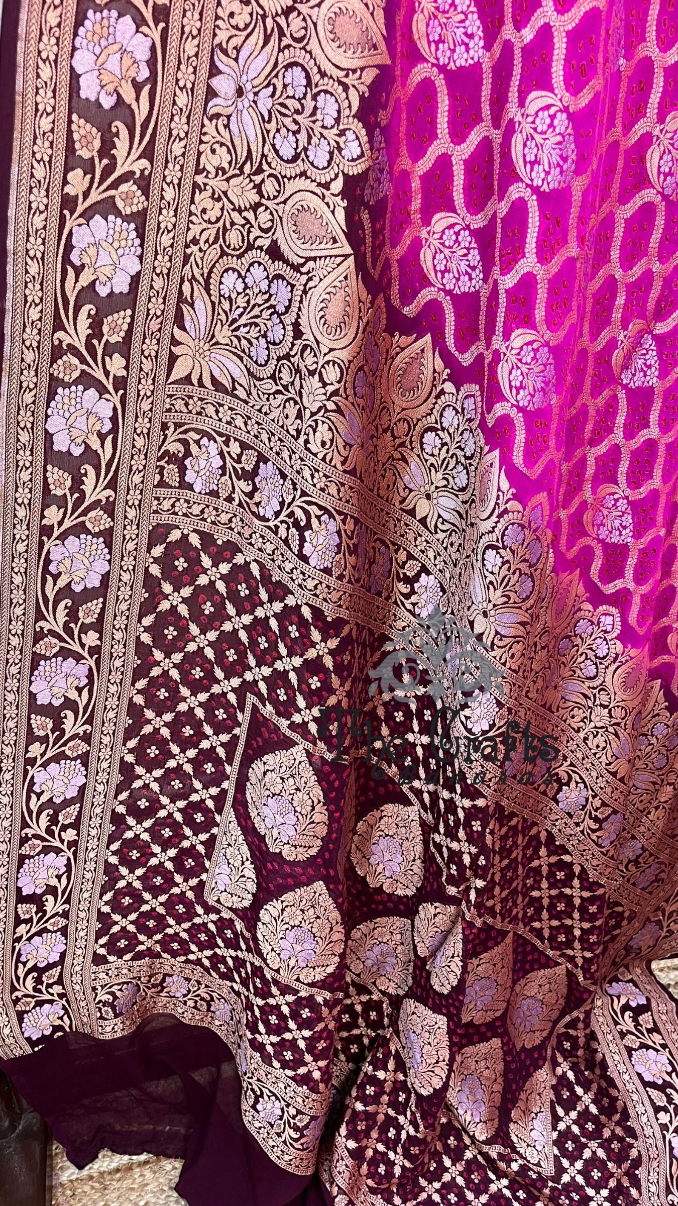 Pure Georgette Banarasi Handloom Bandhej Saree