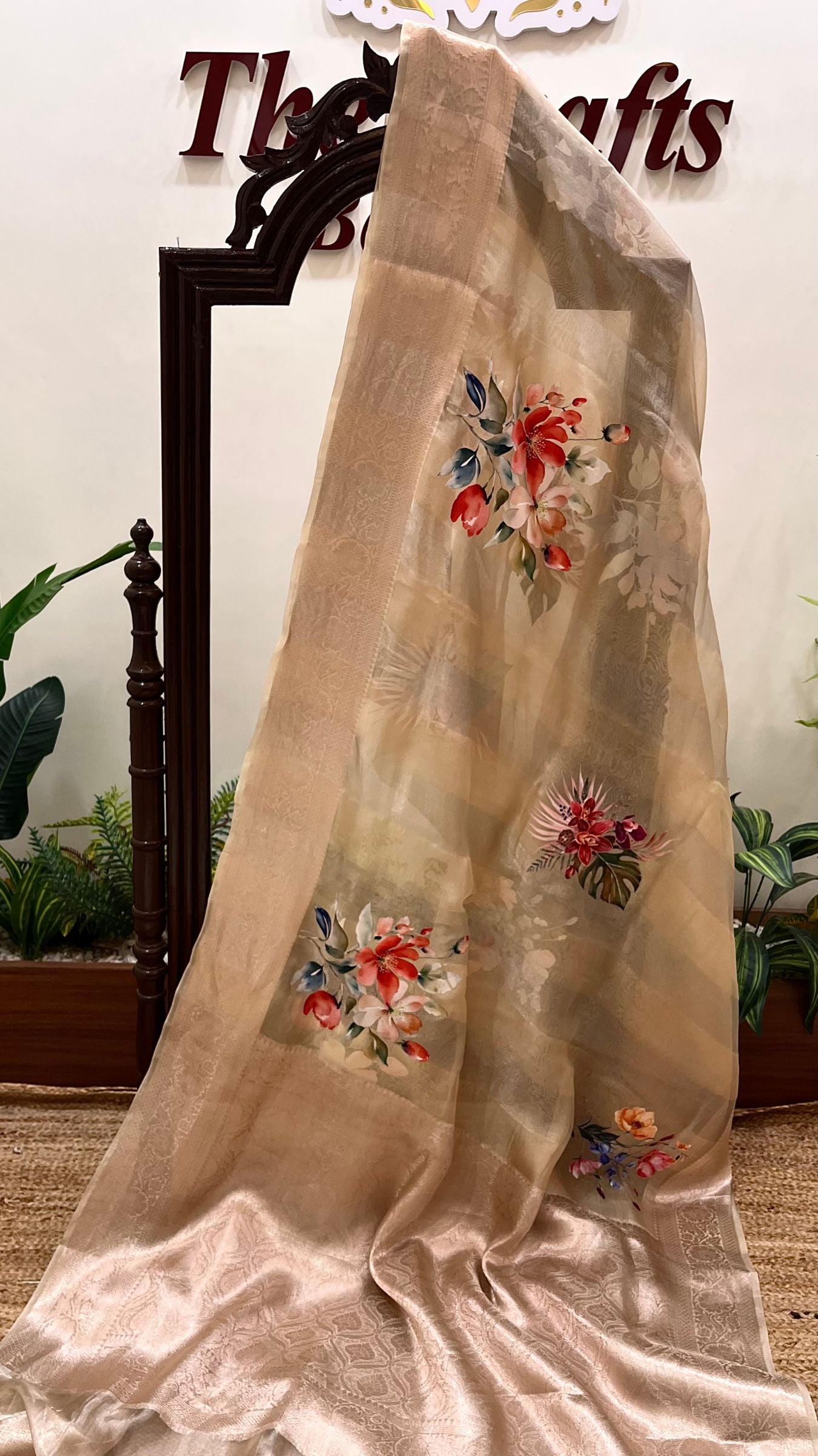 Pure Kora  Tissue Silk Banarasi Saree - with Digital Print