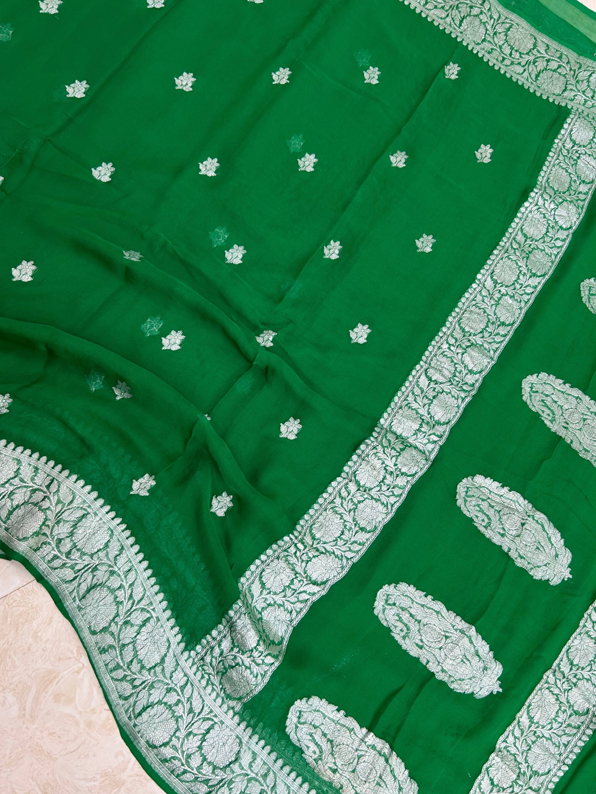 Pure Georgette Banarasi Saree - Silver Zari