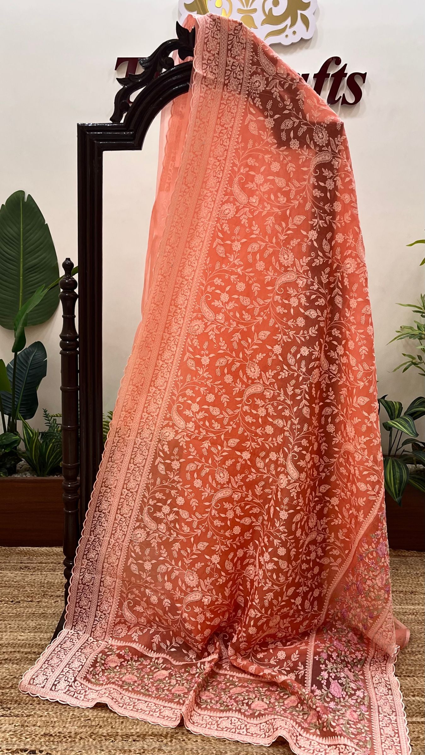 Pure Organza Silk Chikankari Handloom Banarasi Saree