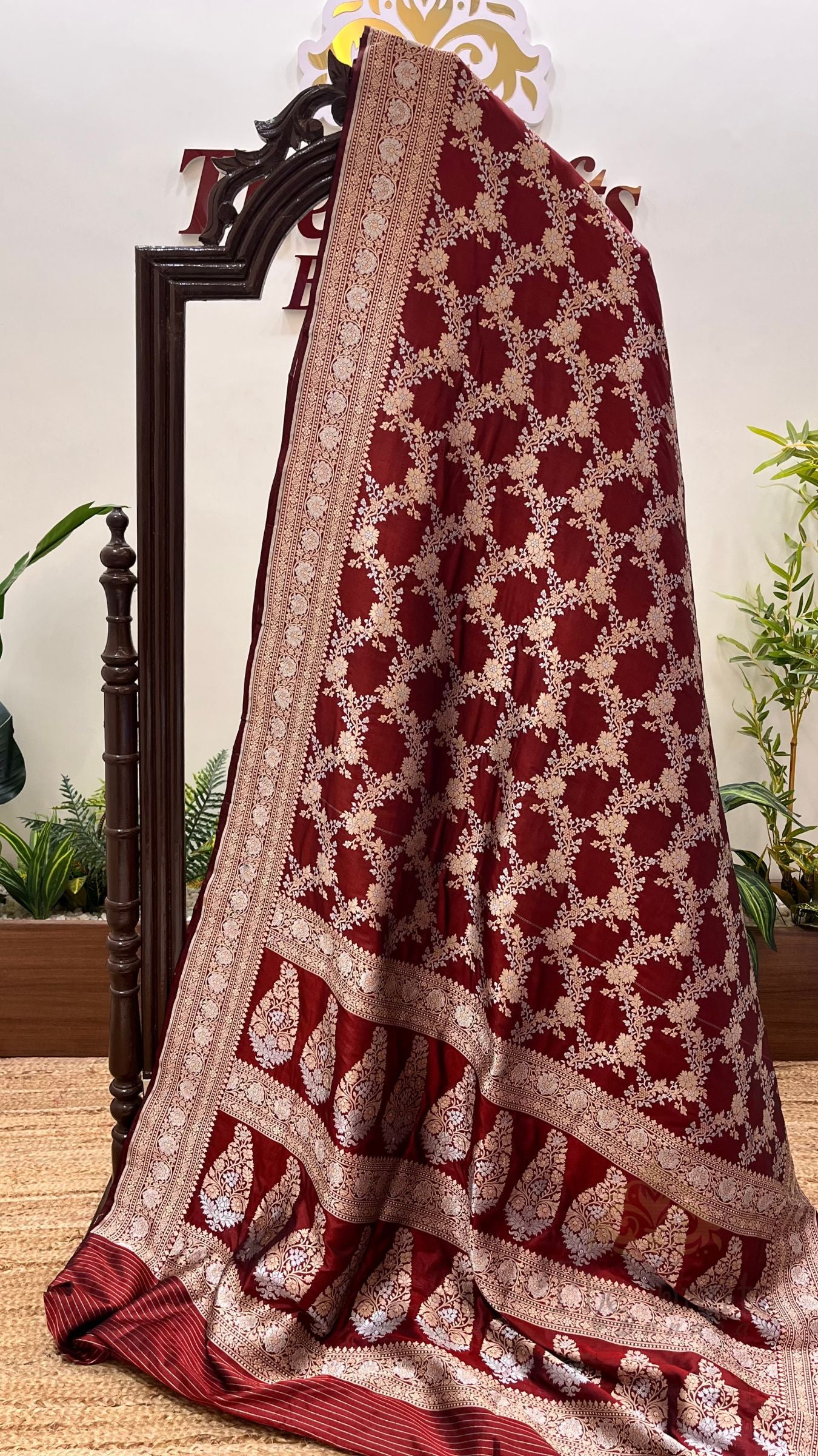 Pure Katan Silk Handloom Banarasi Saree - All Over Sona Rupa Jaal Work