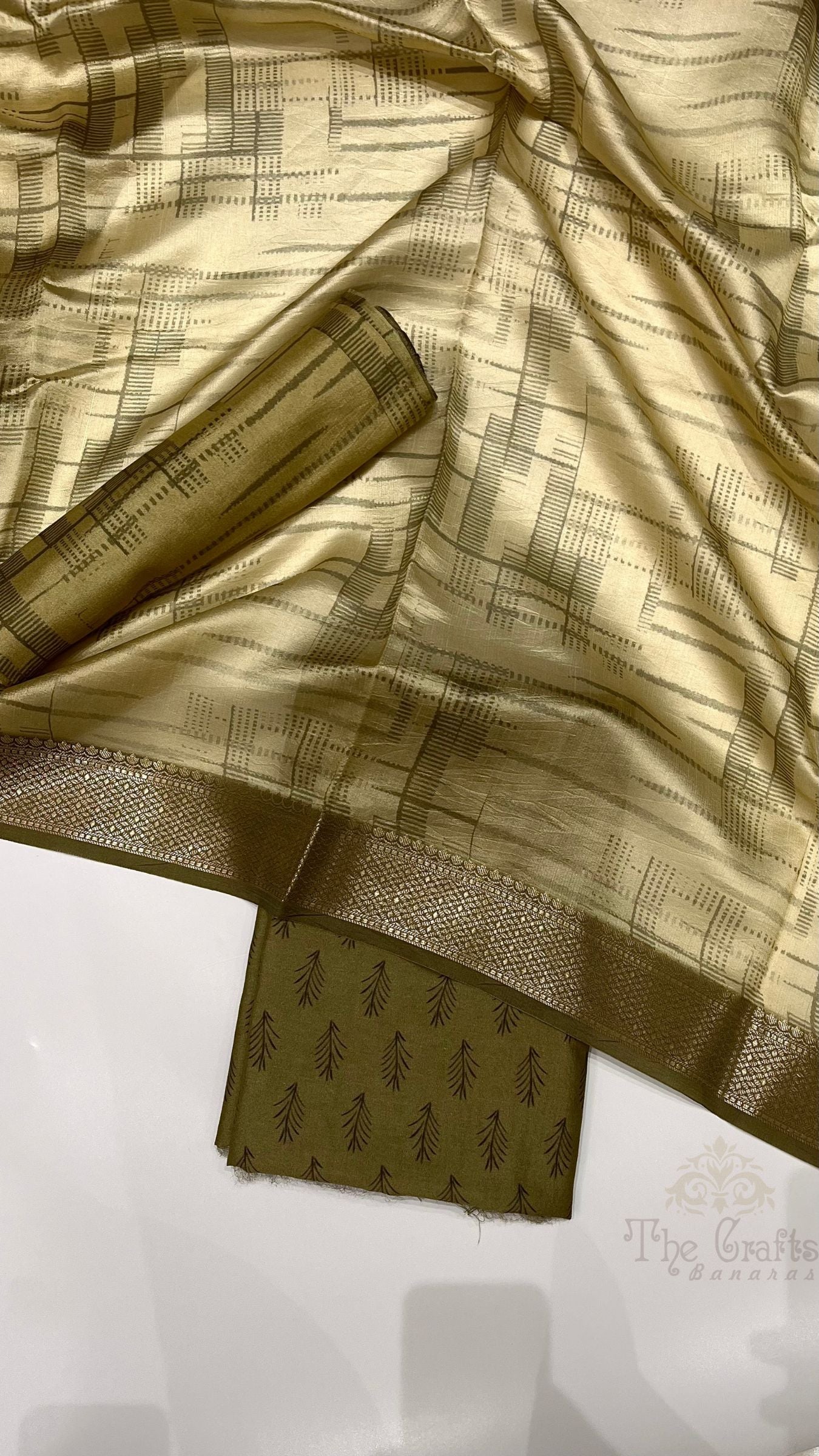 Pure Mango Silk Banarasi Dress Material - Digital Print All over