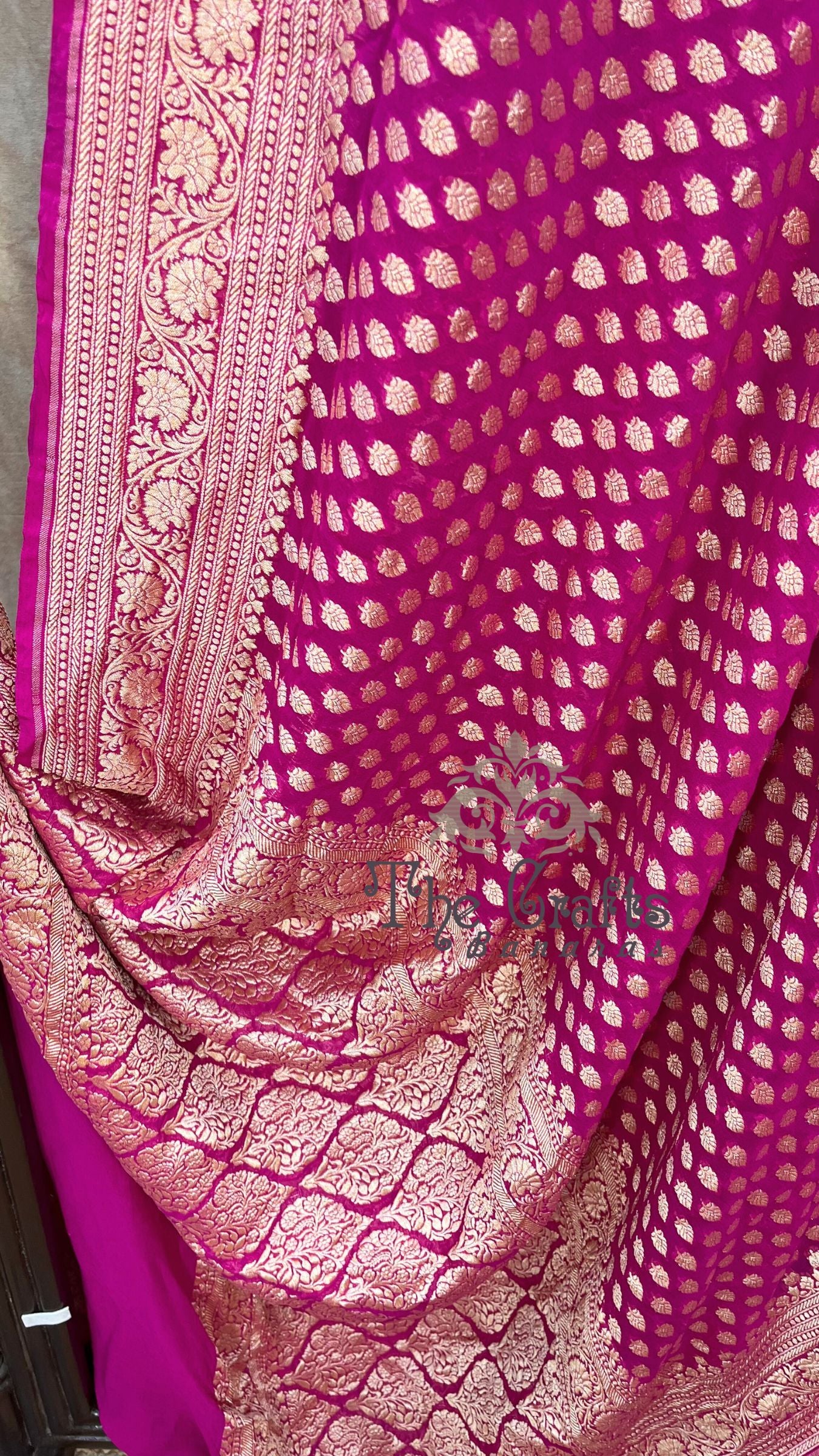 Khaddi Georgette Banarasi Saree - Gold Zari