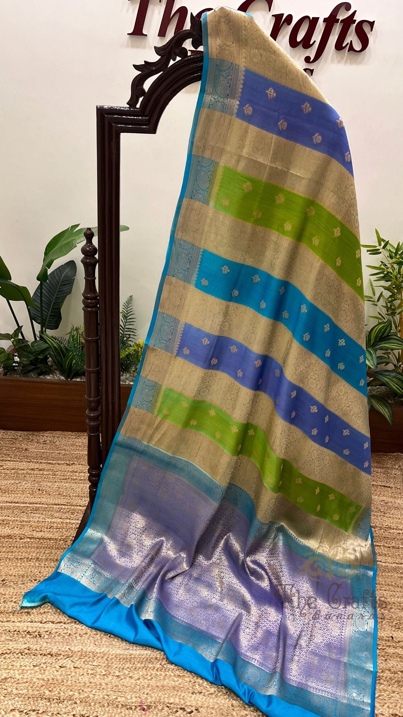 Pure Chiniya Tissue Silk Banarasi Saree - Multicolour Stripe