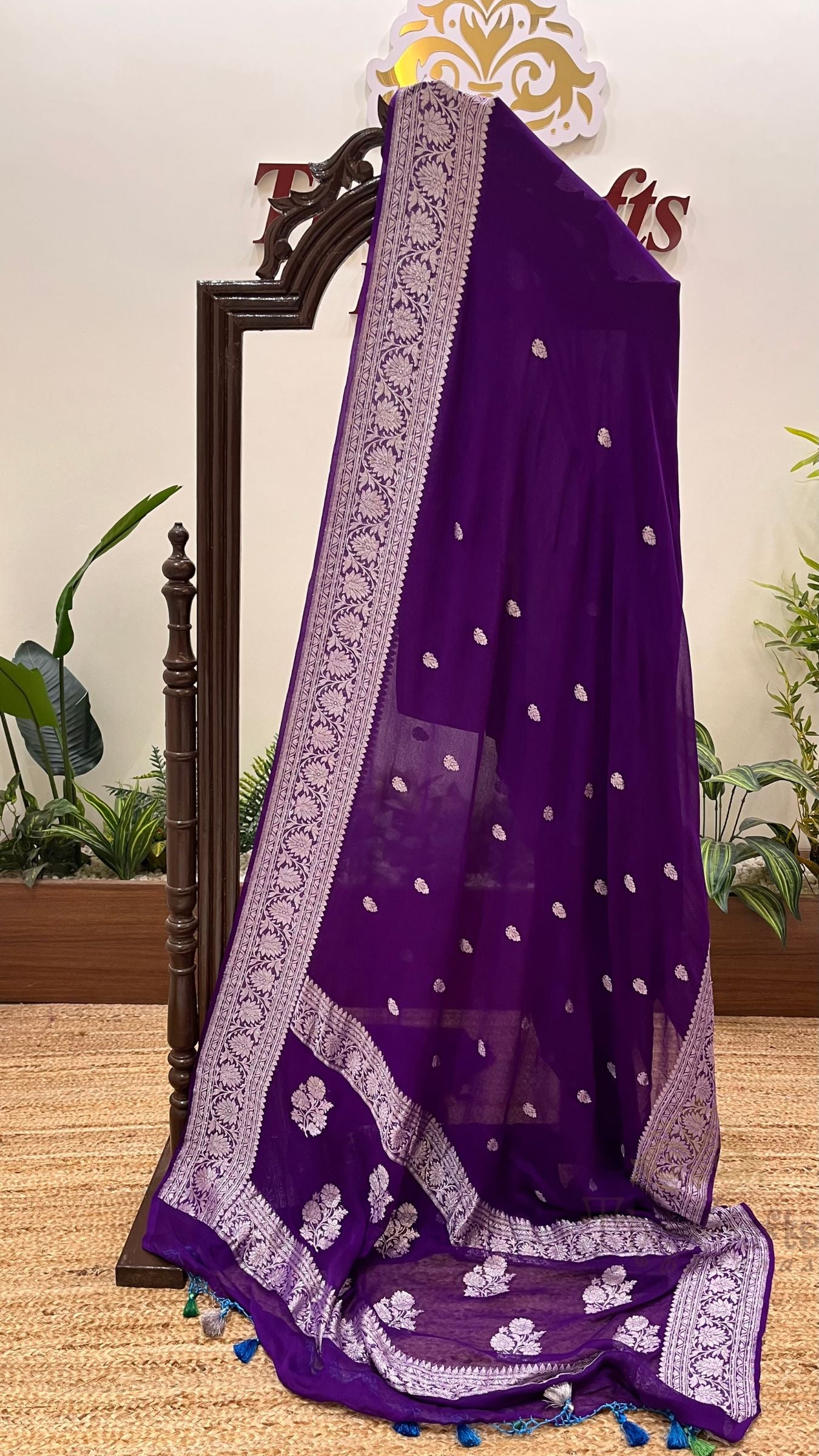 Pure Georgette Banarasi Saree - Silver Zari