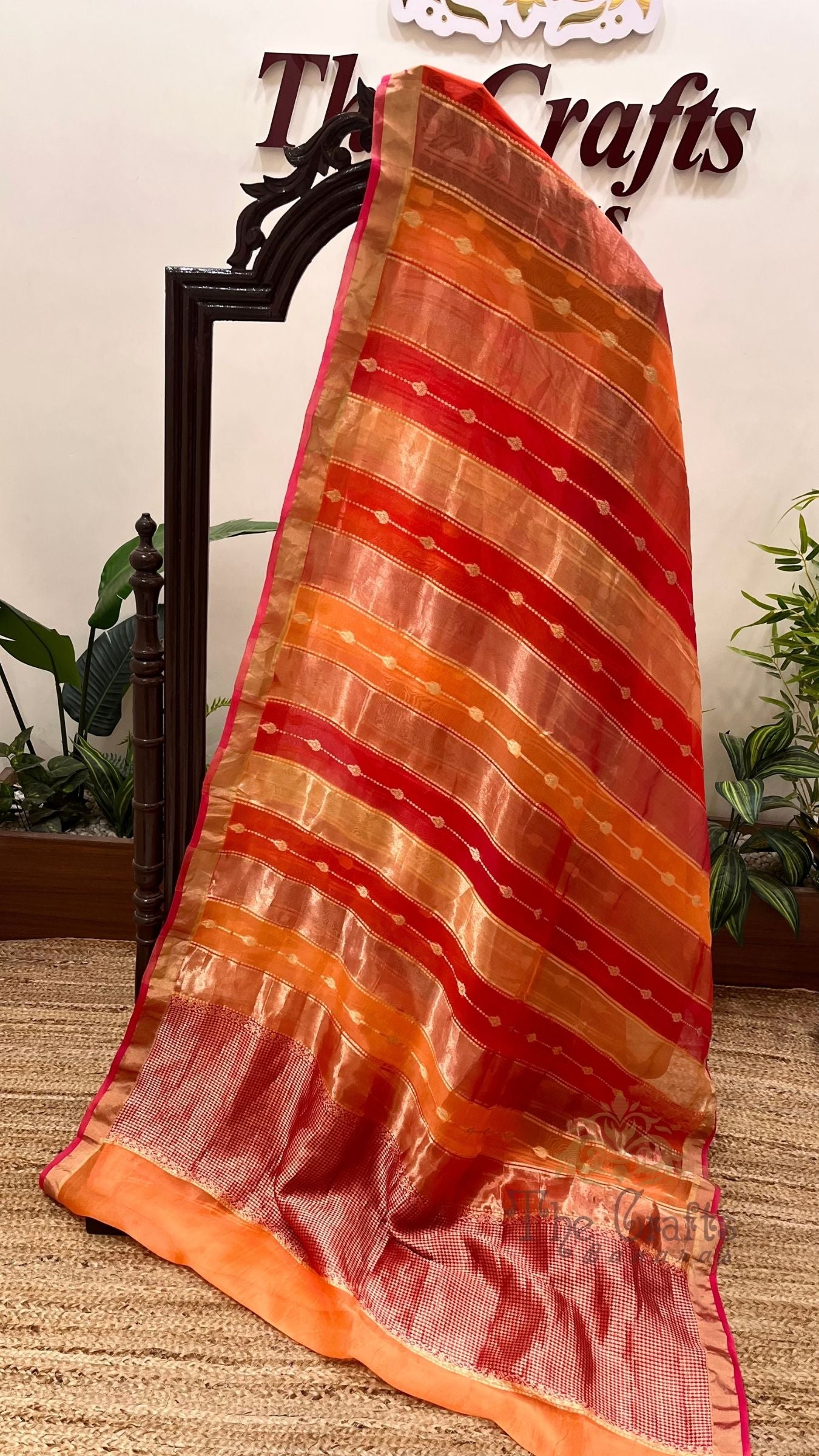 Rangkat Pure Kora Tissue Silk Handloom Banarasi Saree- Kadhua Motifs