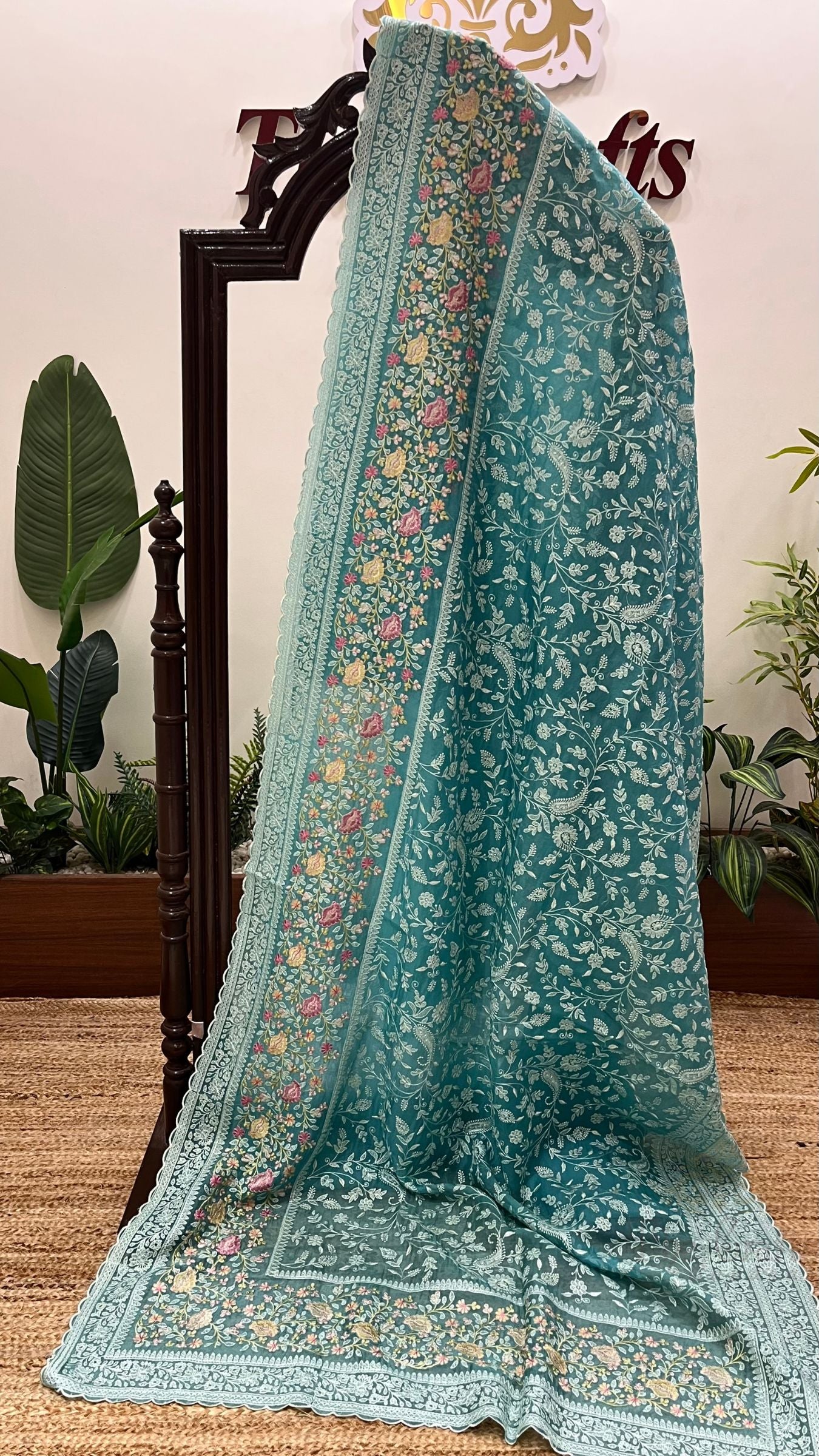 Pure Organza Silk Chikankari Handloom Banarasi Saree