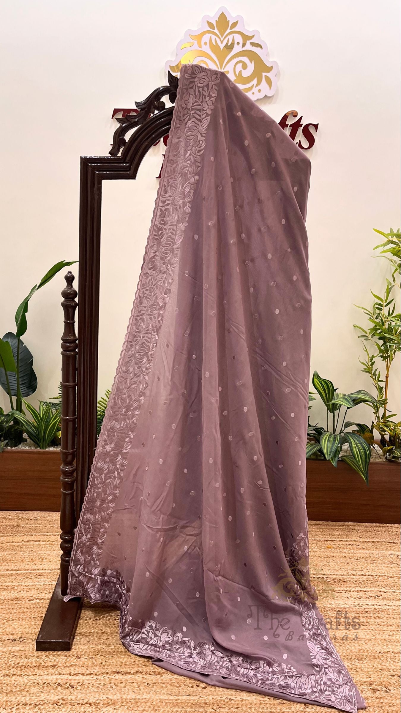 Pure Georgette Chikankari Handloom Banarasi Saree