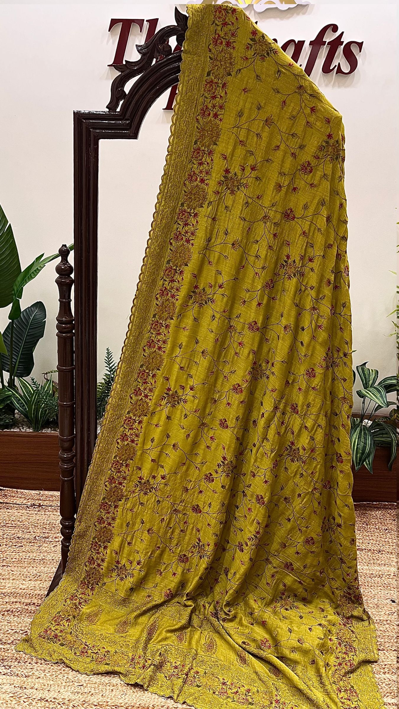 Pure Munga Silk Banarasi Saree - Chikankari all over