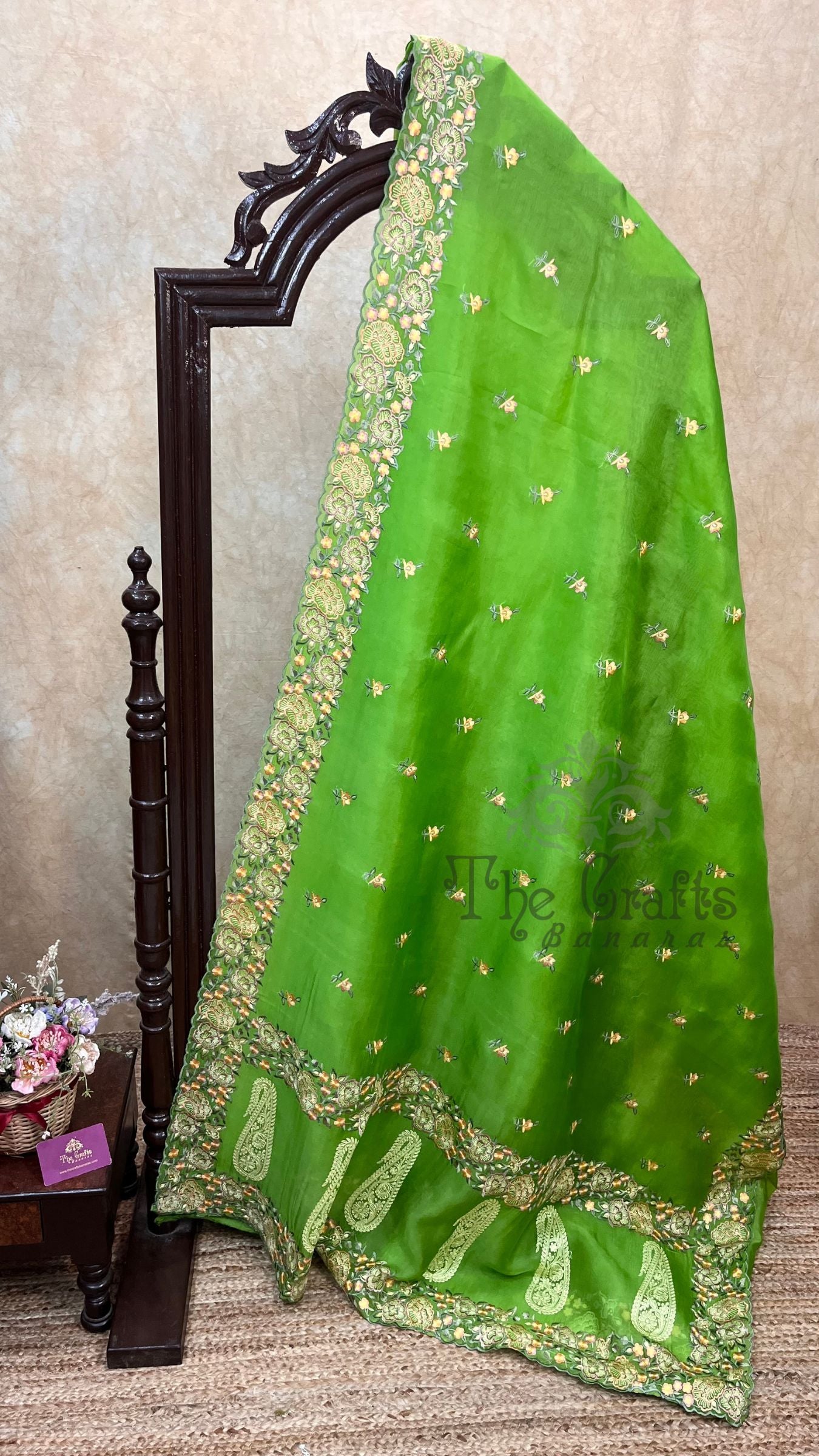 Pure Organza Silk Chikankari Handloom Banarasi Saree