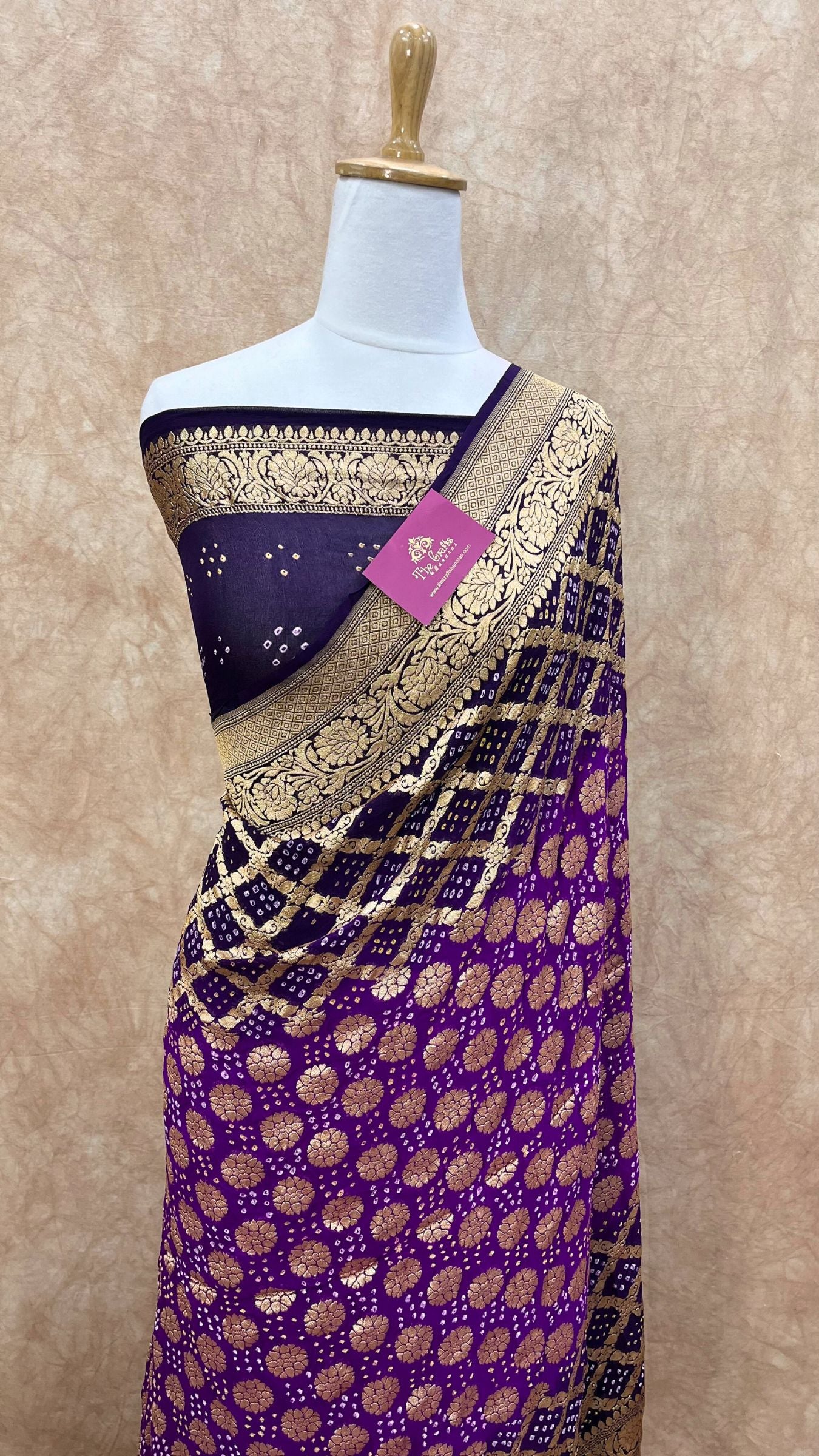 Pure Georgette Banarasi Handloom Bandhej Saree