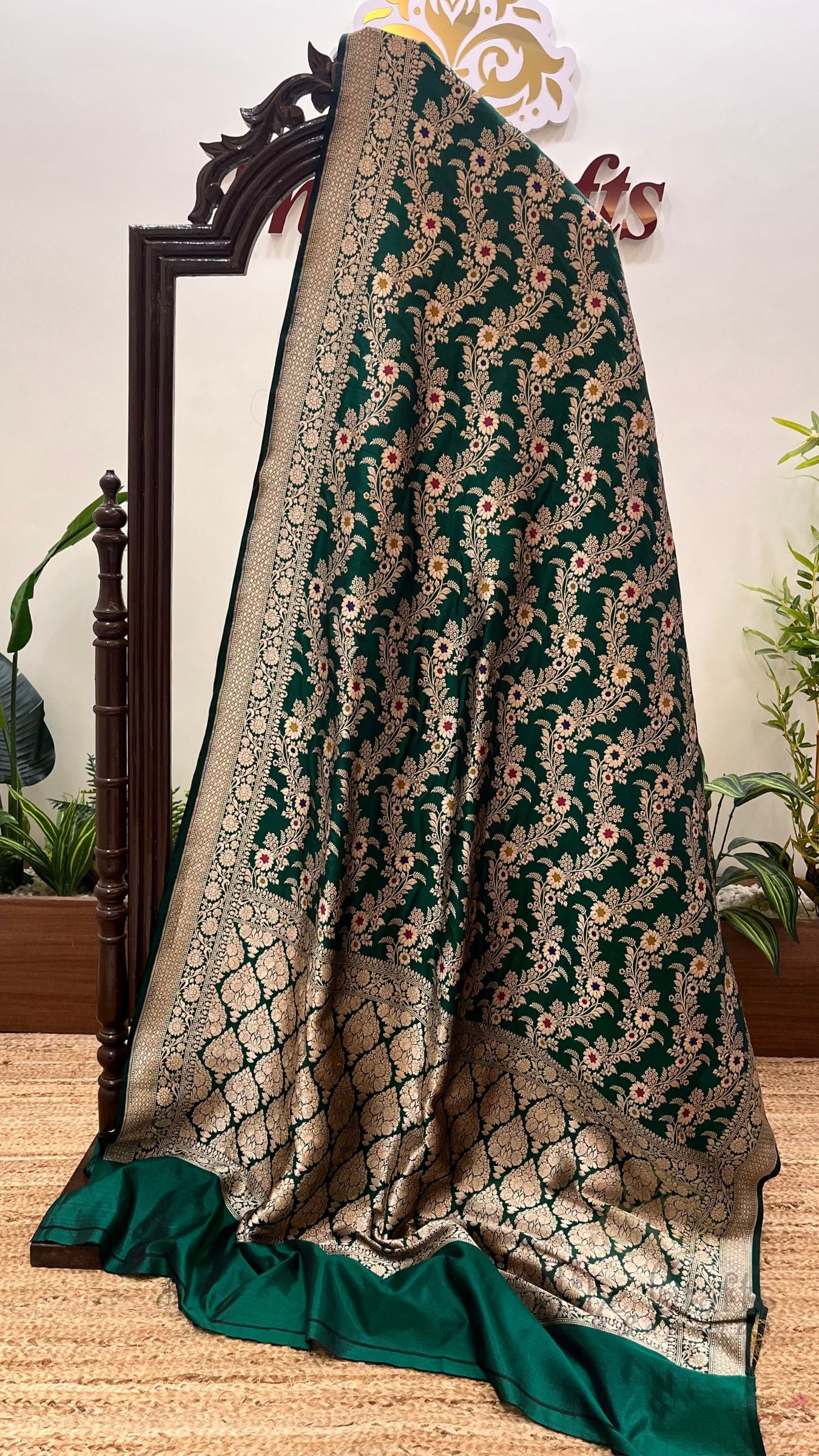 Pure Katan Silk Handloom Banarasi Saree - Jaal With Meenakari
