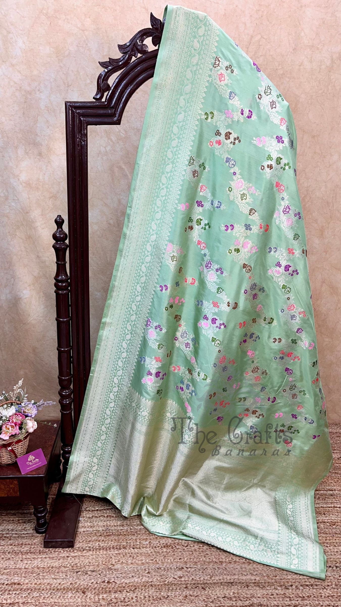 Pure Katan Silk Handloom Banarasi Saree - All Over Kadiyal Multimeena Jangla