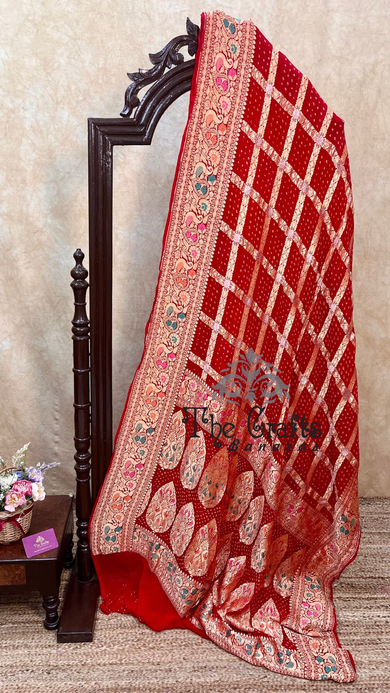 Pure Georgette Banarasi Handloom Bandhej Saree