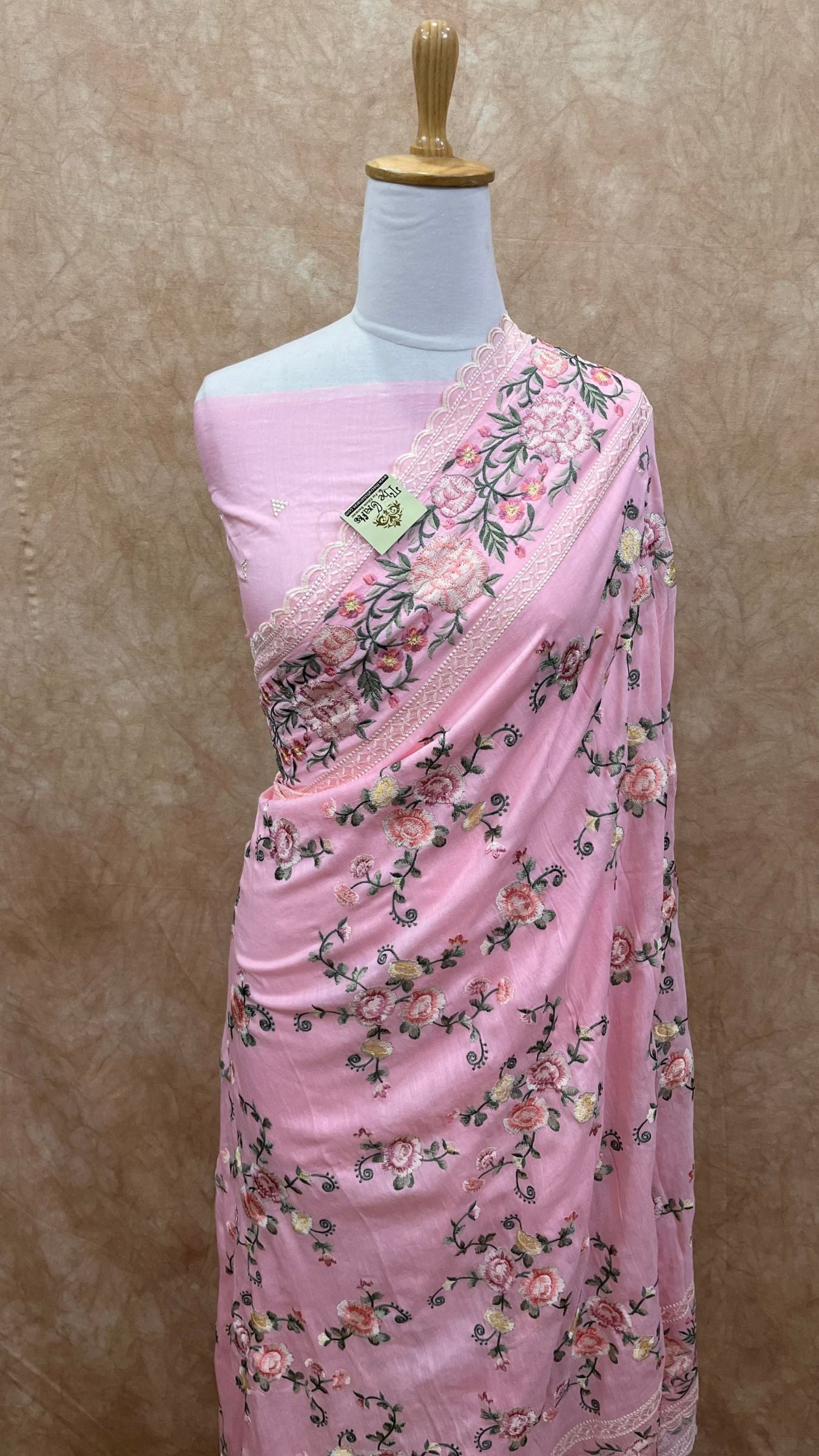 Pure Munga Silk Banarasi Saree - Chikankari all over